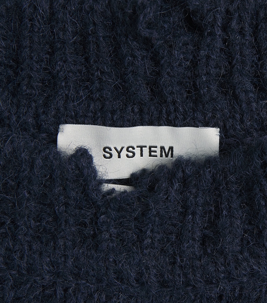 System Mens Cable-Knit Distressed Sweater Dark Navy Image 6