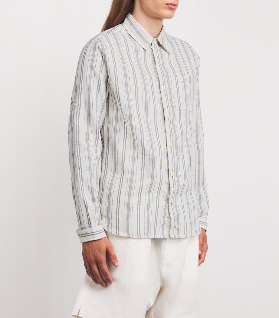 Linen Cotton-Blend Stripe Shirt WHITE/BLUE Image 3