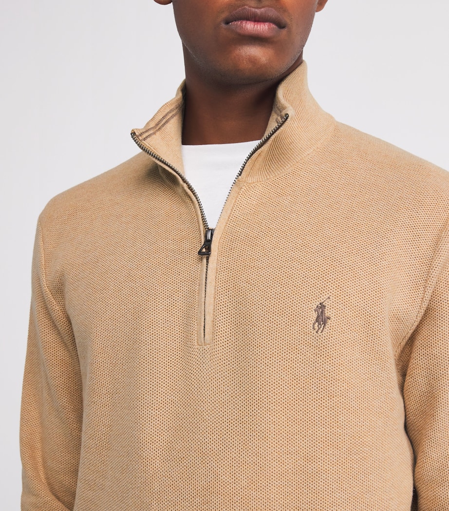 Cotton Quarter-Zip Sweater BROWN Image 6