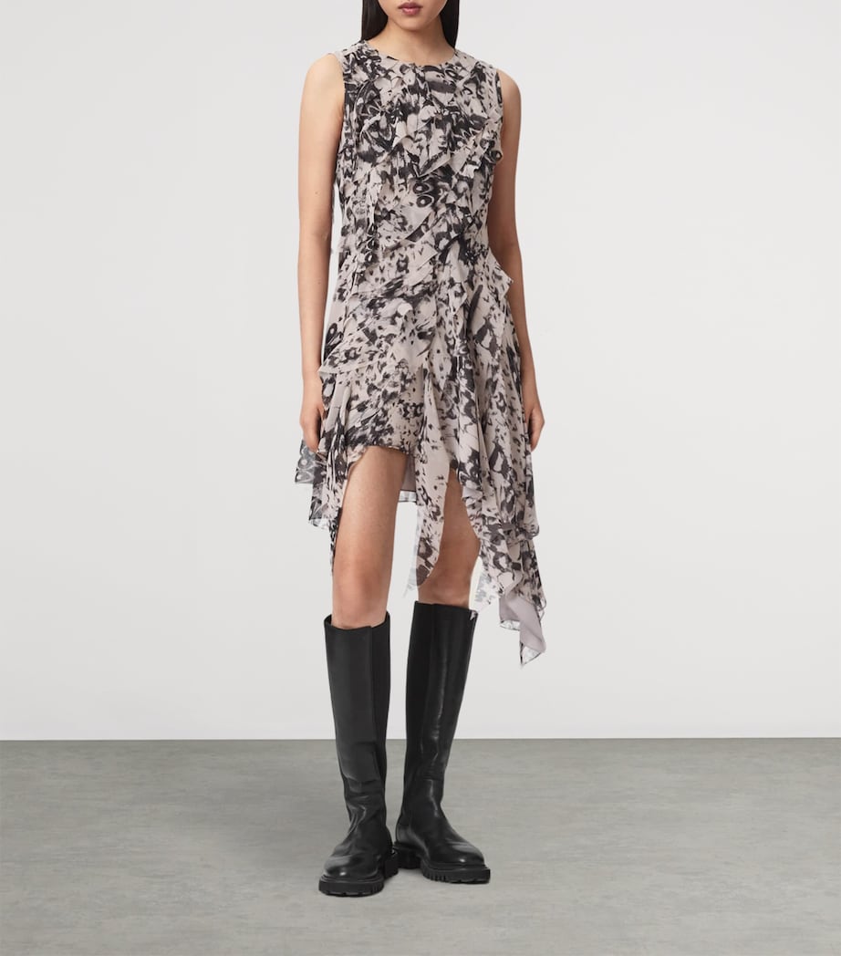 AllSaints Womens Ruffled Asymmetric Angie Midi Dress Wing Chalk White Image 2