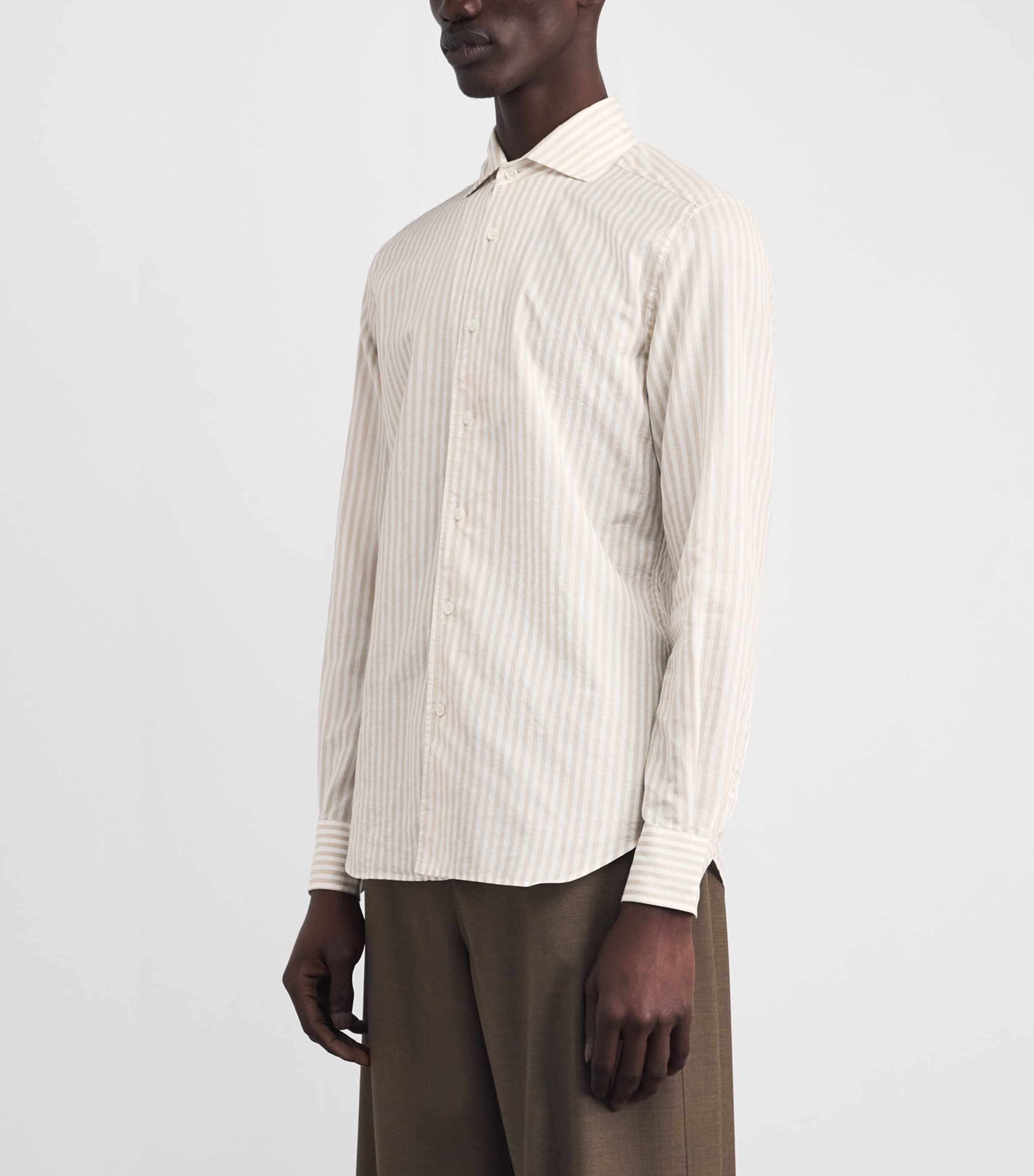 Corneliani Mens Cotton Stripe Shirt Dark Brown Image 4
