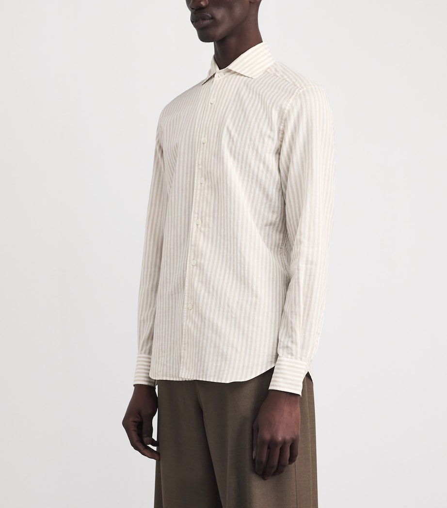 Corneliani Mens Cotton Stripe Shirt Dark Brown Image 4