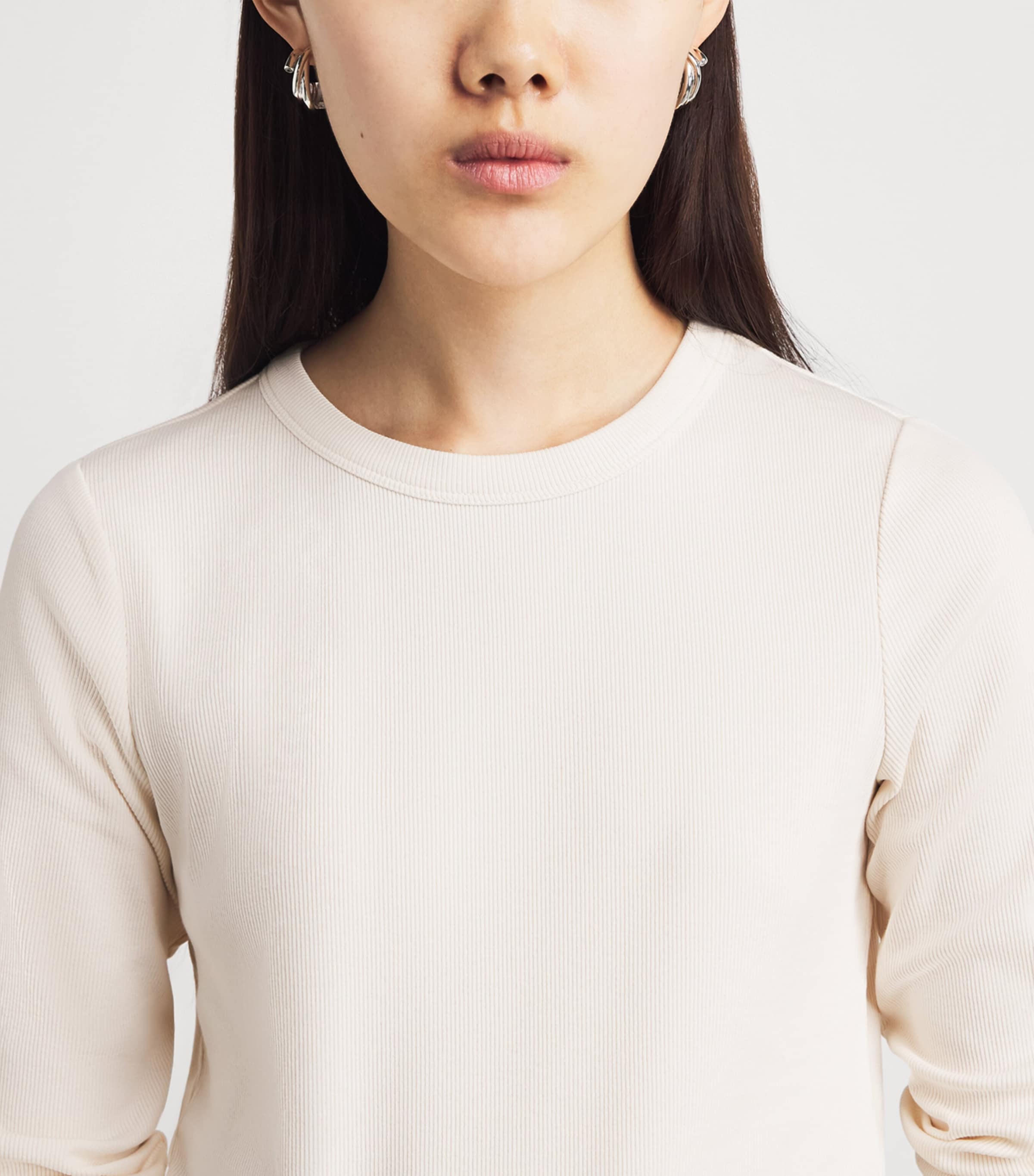 ME+EM Womens Stretch-Cotton Long-Sleeve Ultimate T-Shirt Autumn Ivory Image 3
