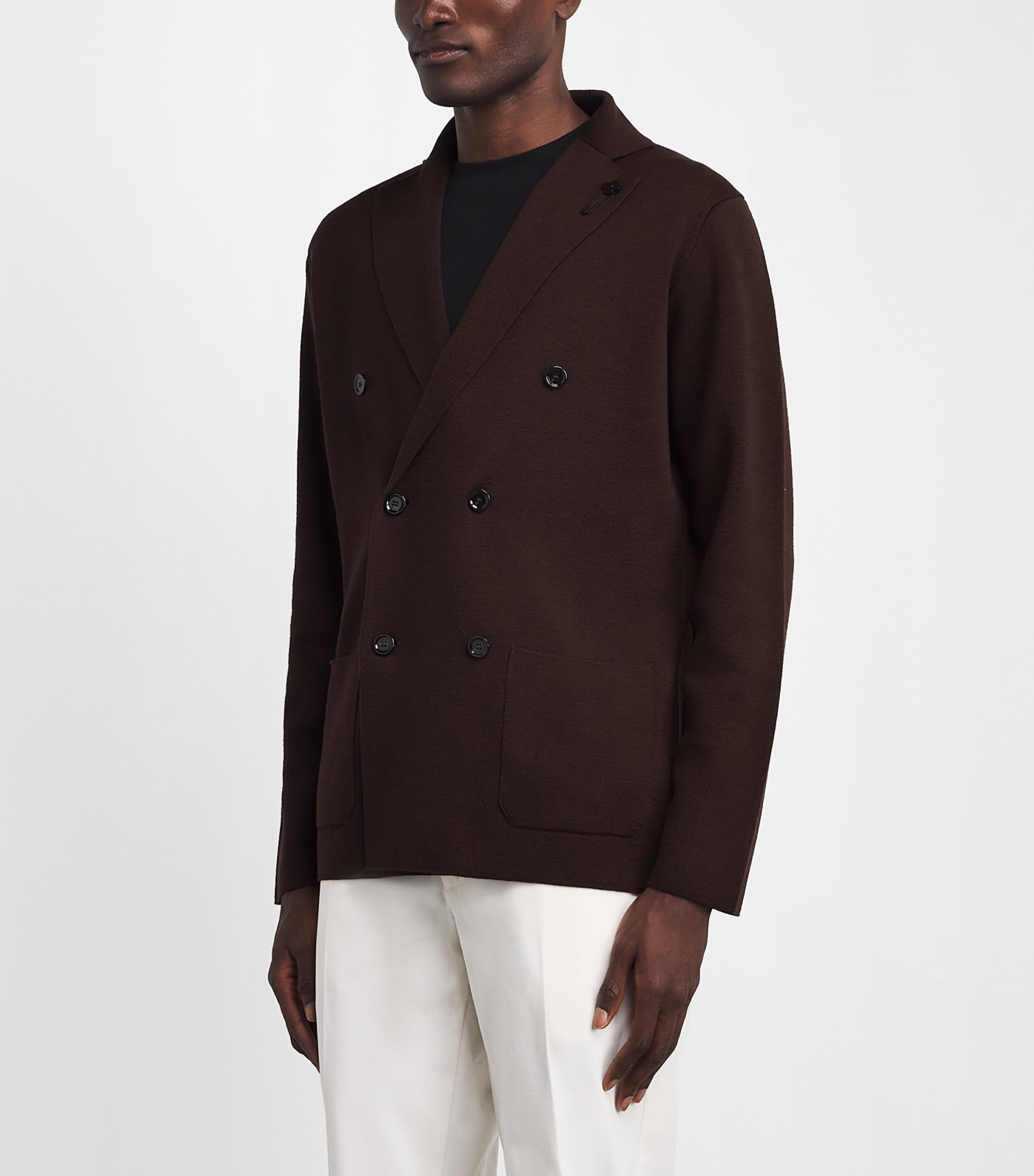 Lardini Mens Virgin Wool Double-Breasted Cardigan Brown Image 4