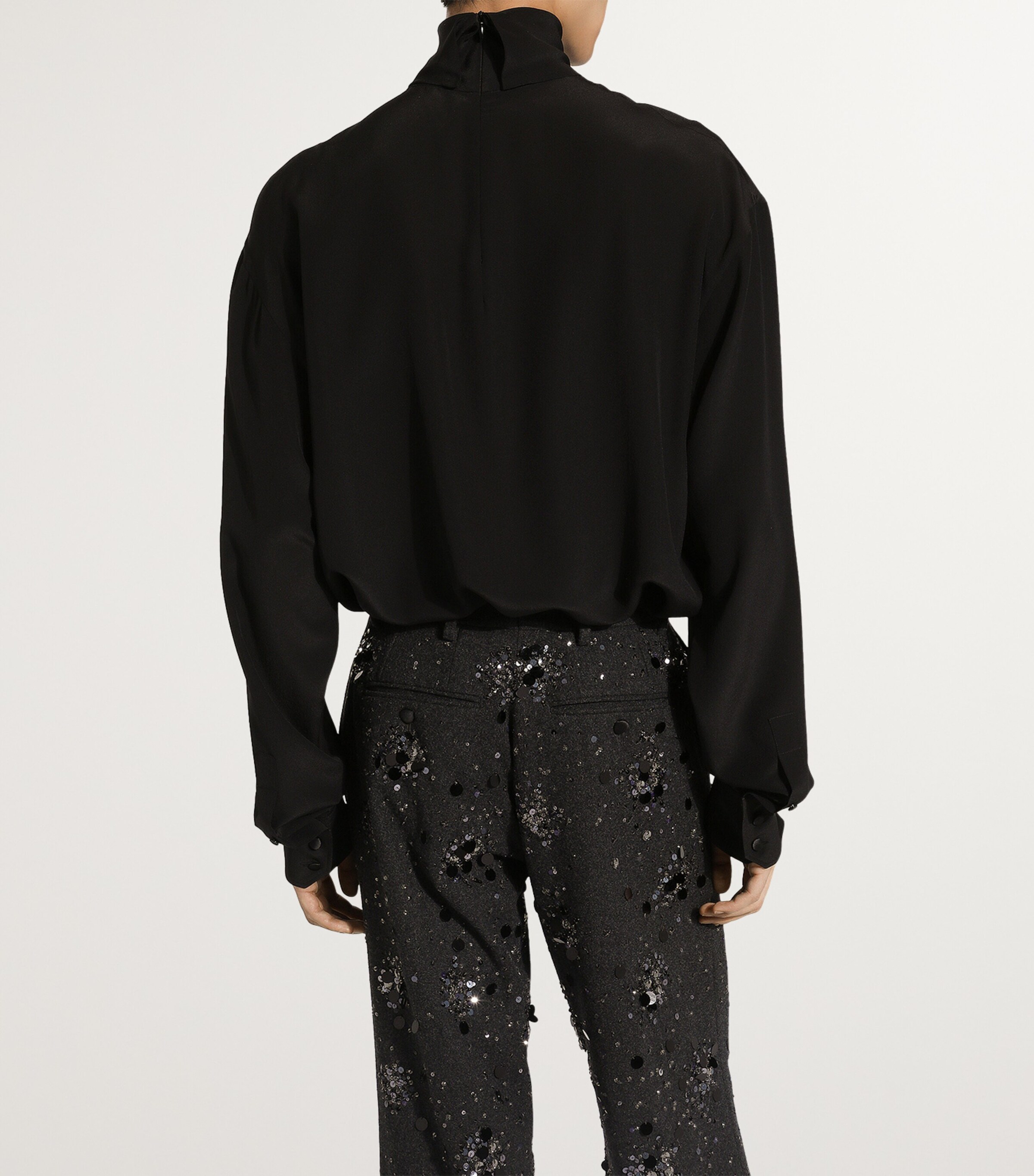 Silk High-Neck Shirt N0000-BLACK Image 6