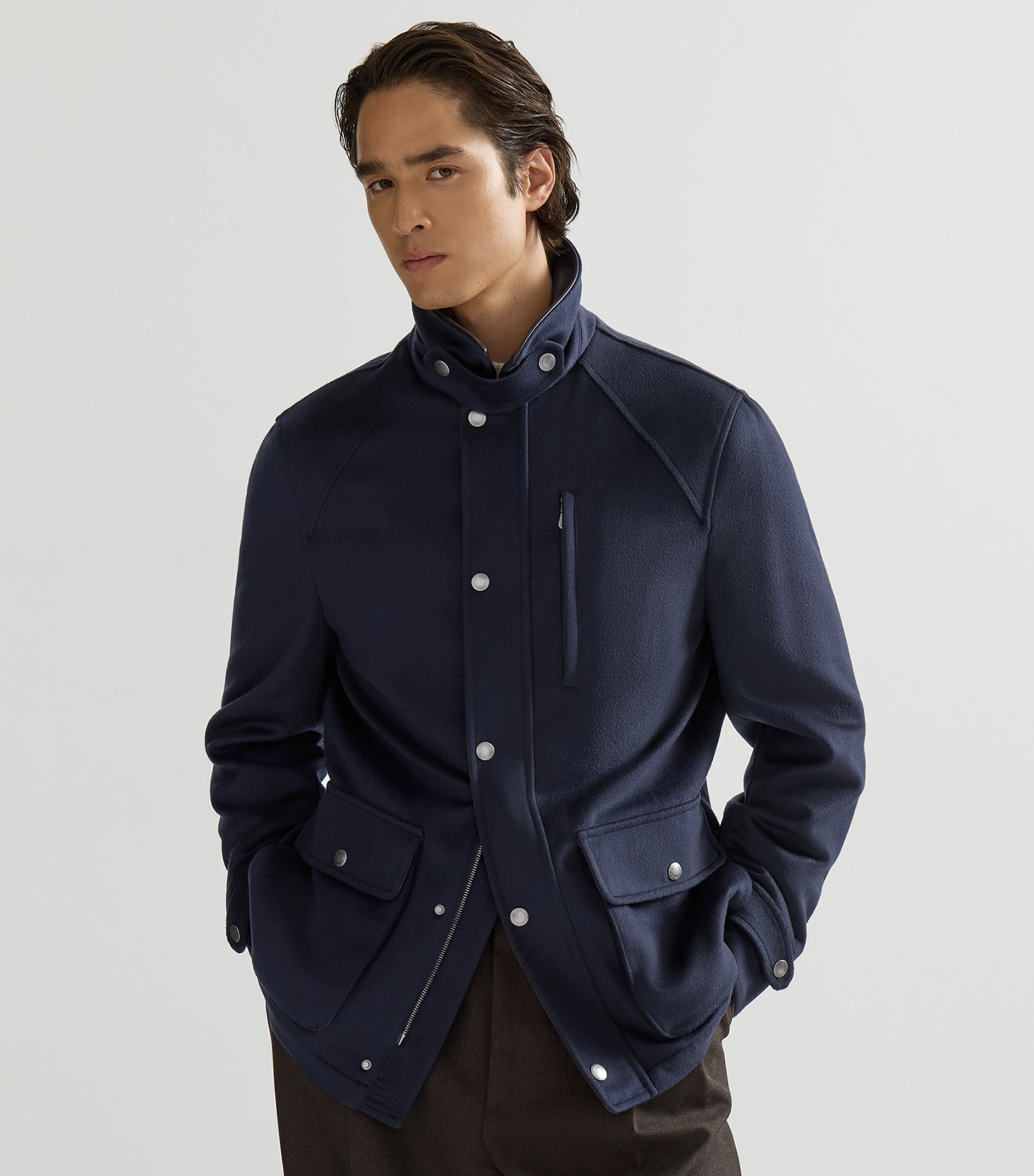 Brunello Cucinelli Mens Virgin Wool Leather-Trim Field Jacket Image 4