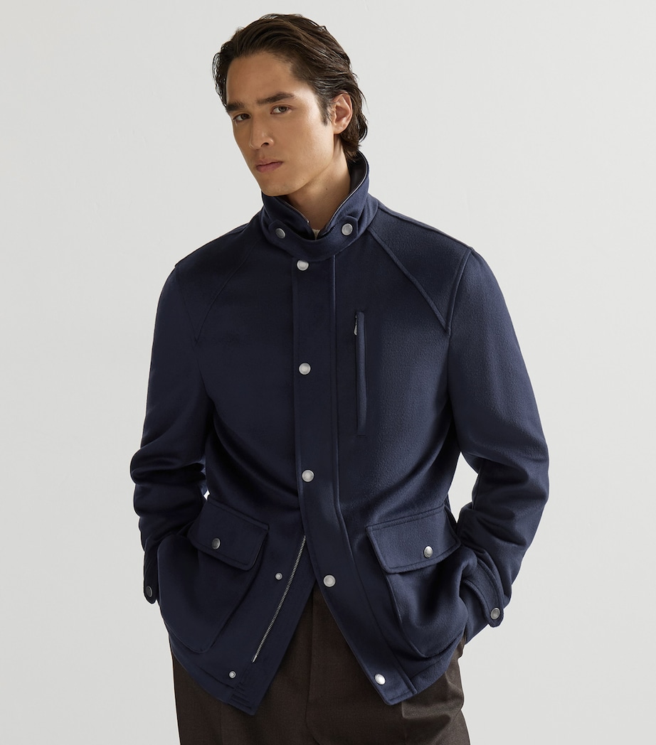 Brunello Cucinelli Mens Virgin Wool Leather-Trim Field Jacket Image 4