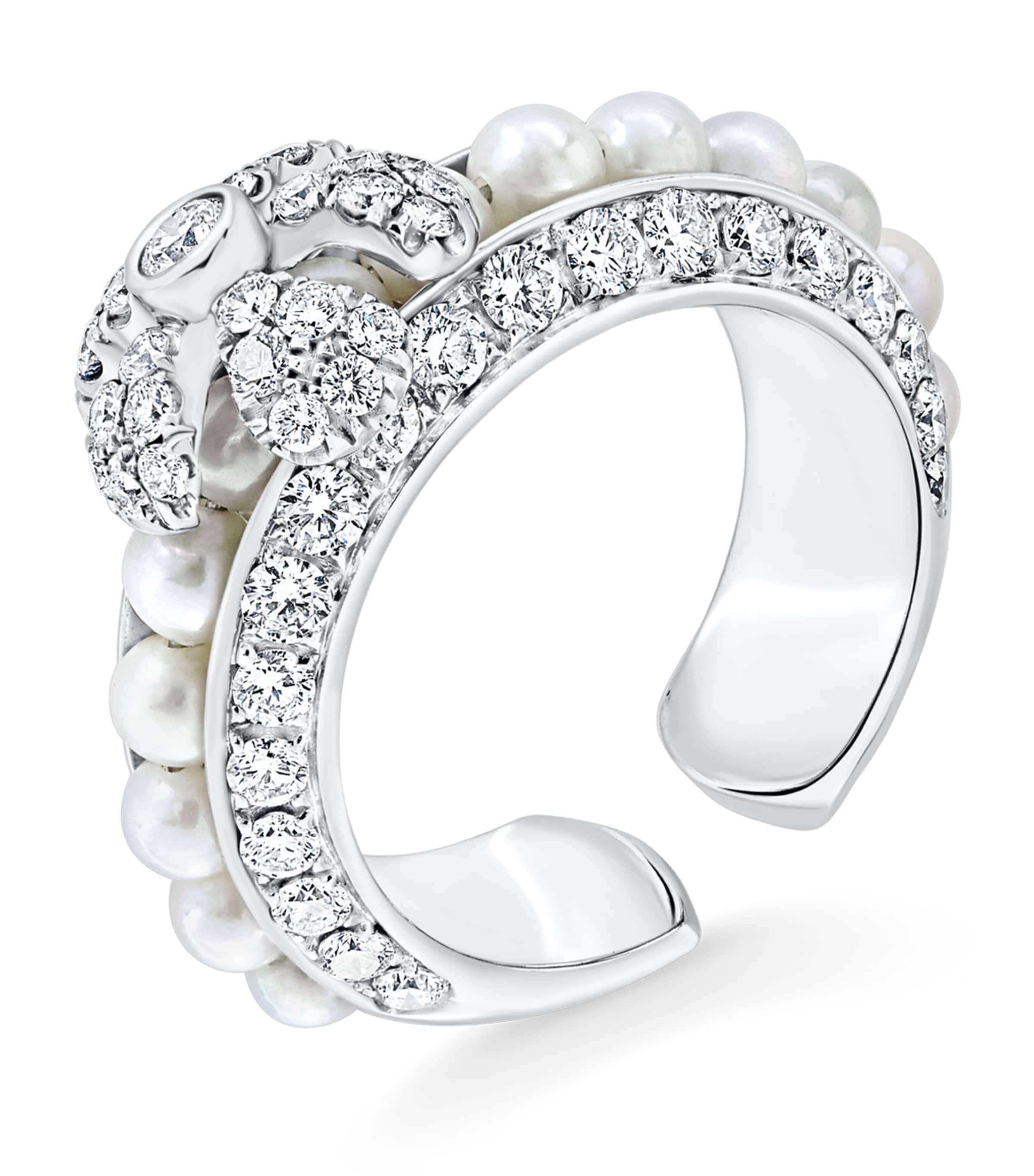 White Gold, Diamond and Pearl Rose Ring Image 3