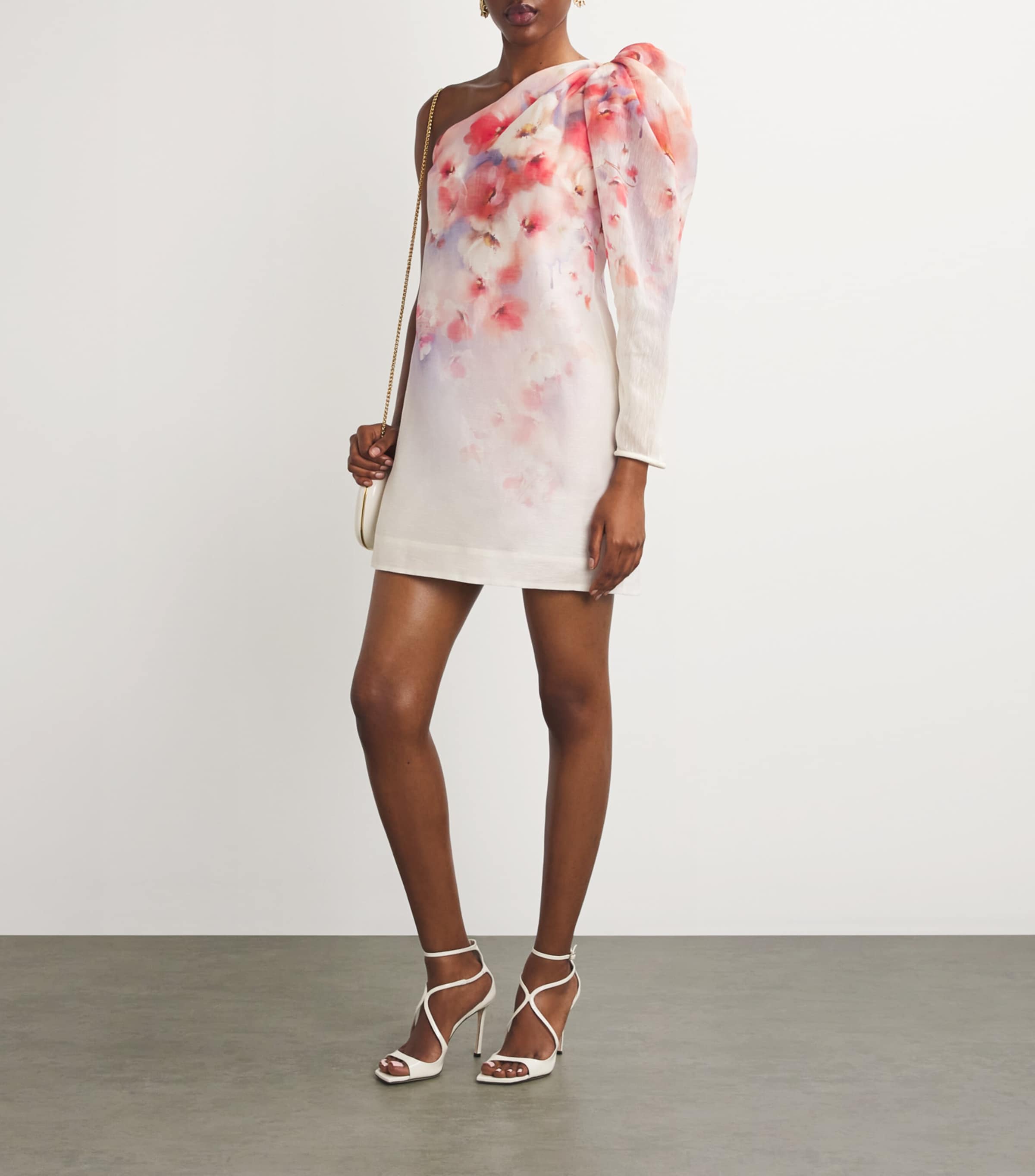 strapless open back dress Zimmermann Pink Floral Mini Dress with Puff Sleeves and Scalloped Trim –  Sellier