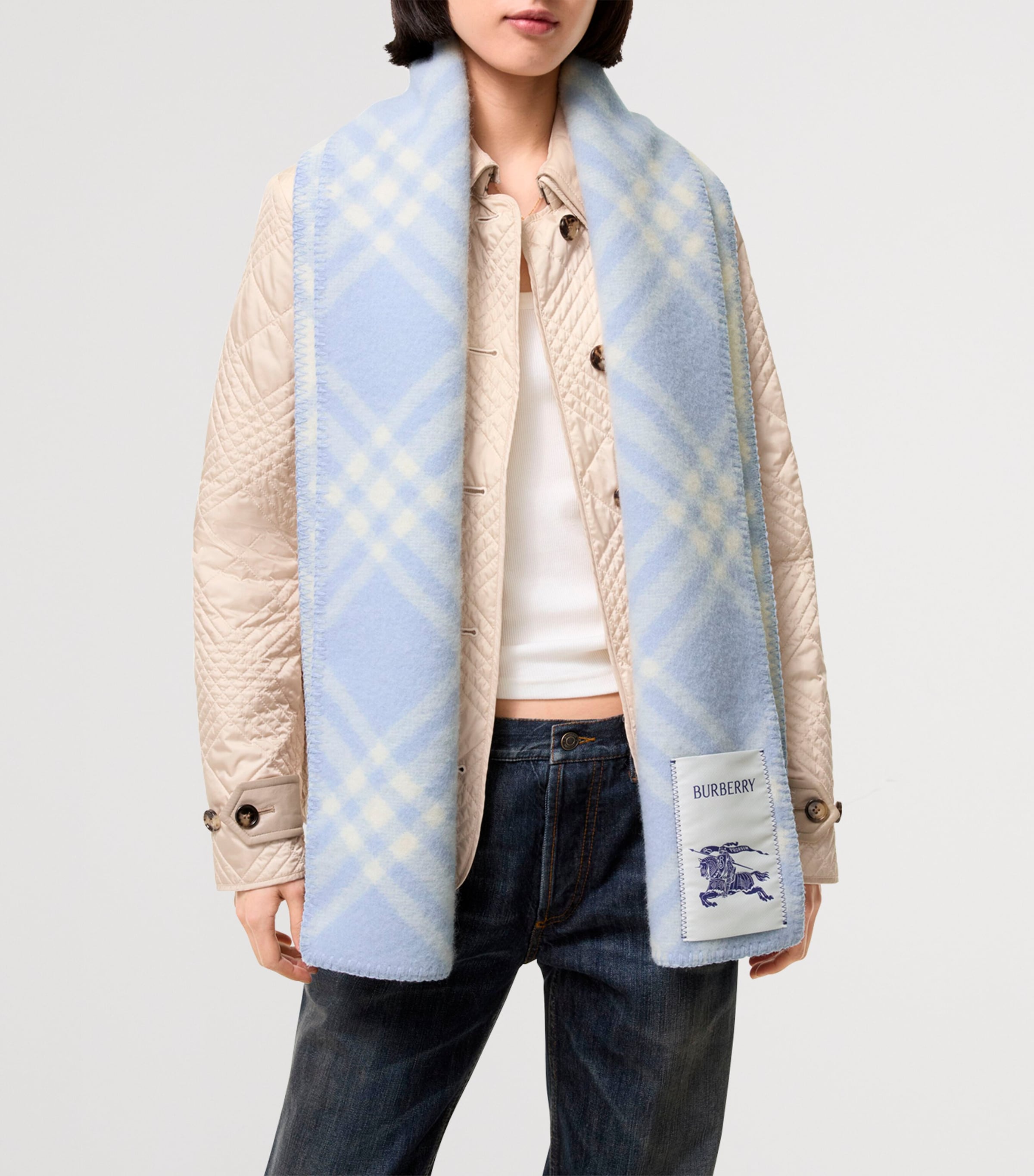 Burberry Wool Check Scarf Dive Blue Image 4