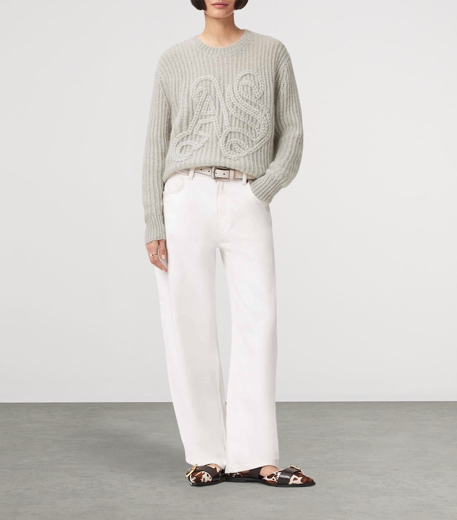 Wool-Blend Chain Sweater PALE LAUREL GREEN Image 2