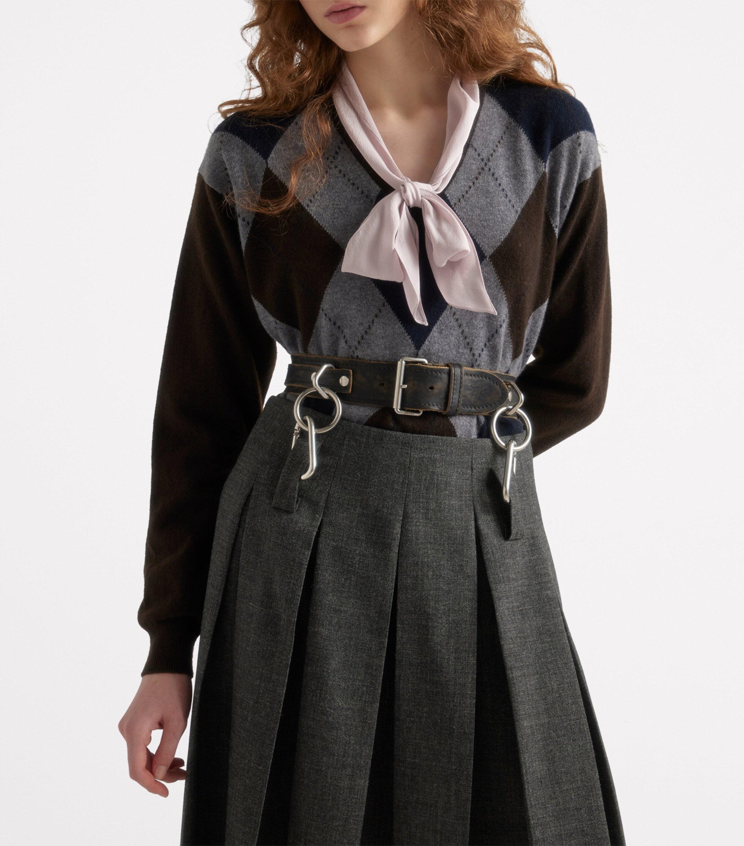 Prada Womens Cashmere V-Neck Argyle Sweater Image 3