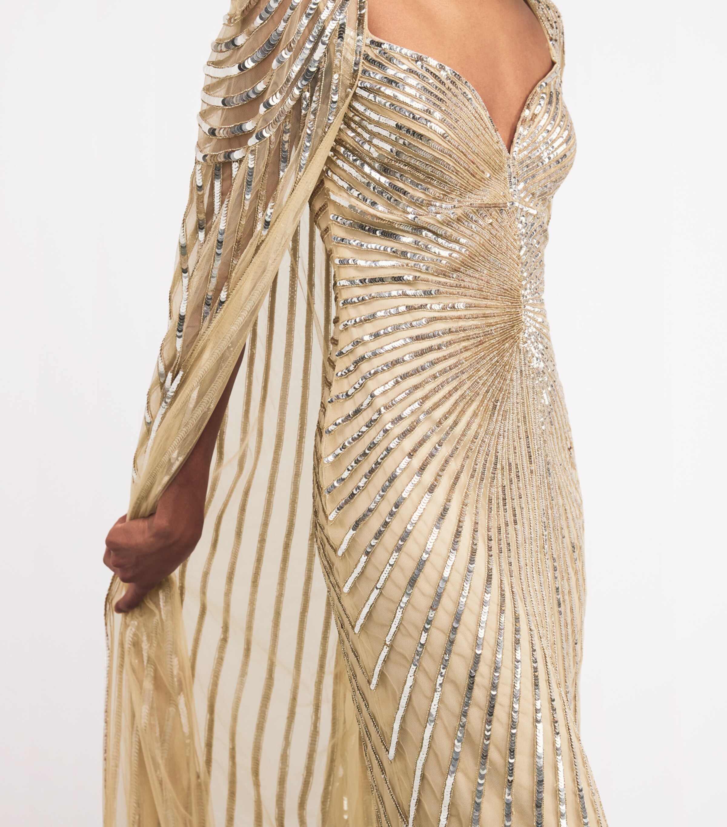 Tulle Embroidered Cape Gown GOLD Image 6