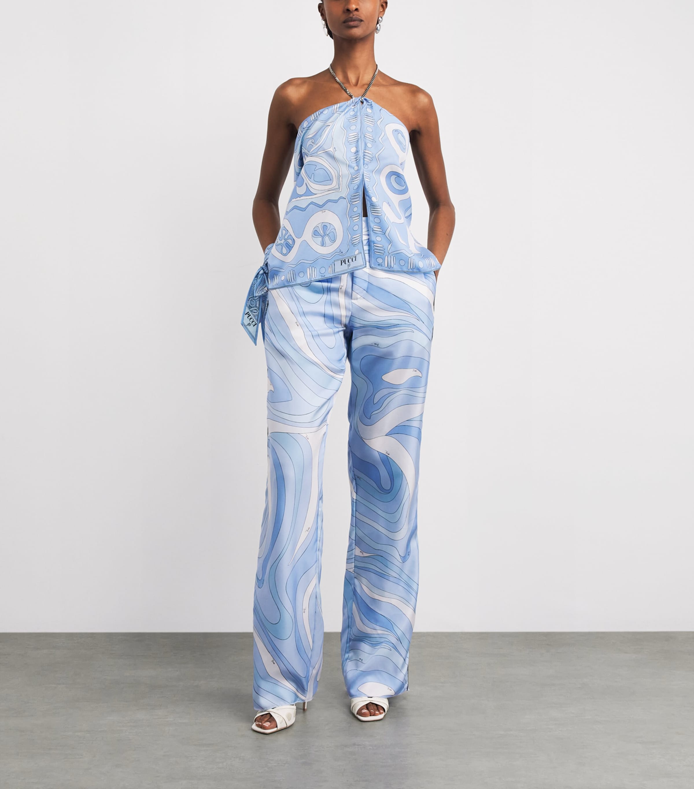 PUCCI Womens Silk Chain Angoli Halter Top Pale Image 2