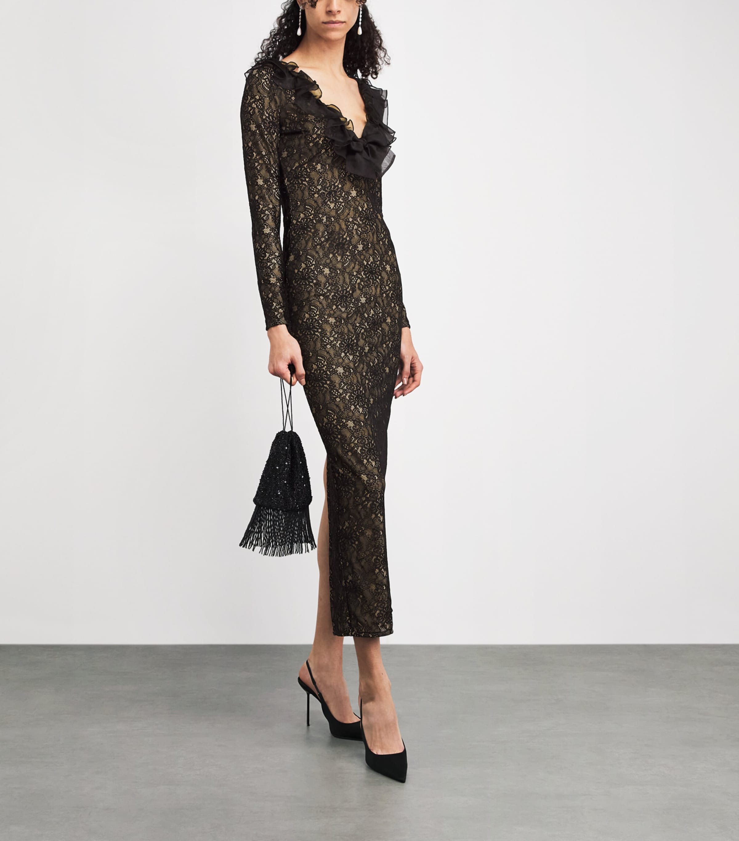 Alessandra Rich Womens Stretch-Lace Maxi Dress Black Image 2
