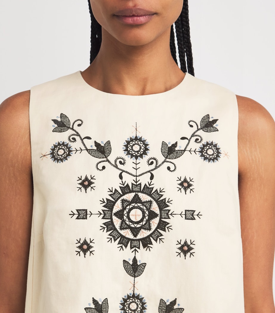 Weekend Max Mara Womens Cotton-Linen Embroidered Mini Dress Ivory Image 4