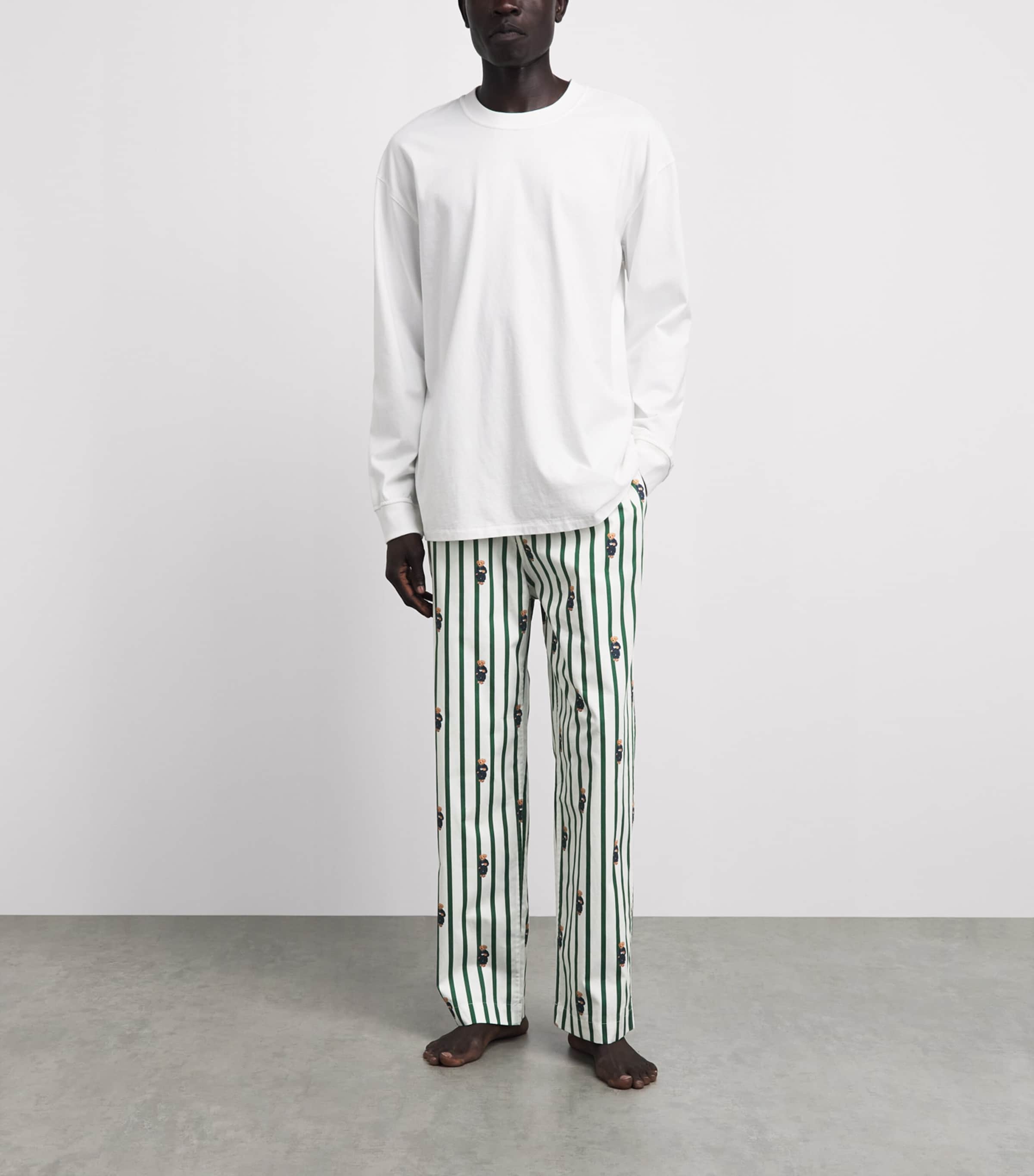 Polo Ralph Lauren Mens Cotton Stripe Polo Bear Pyjama Bottoms Verano Green/wht Aob Image 2
