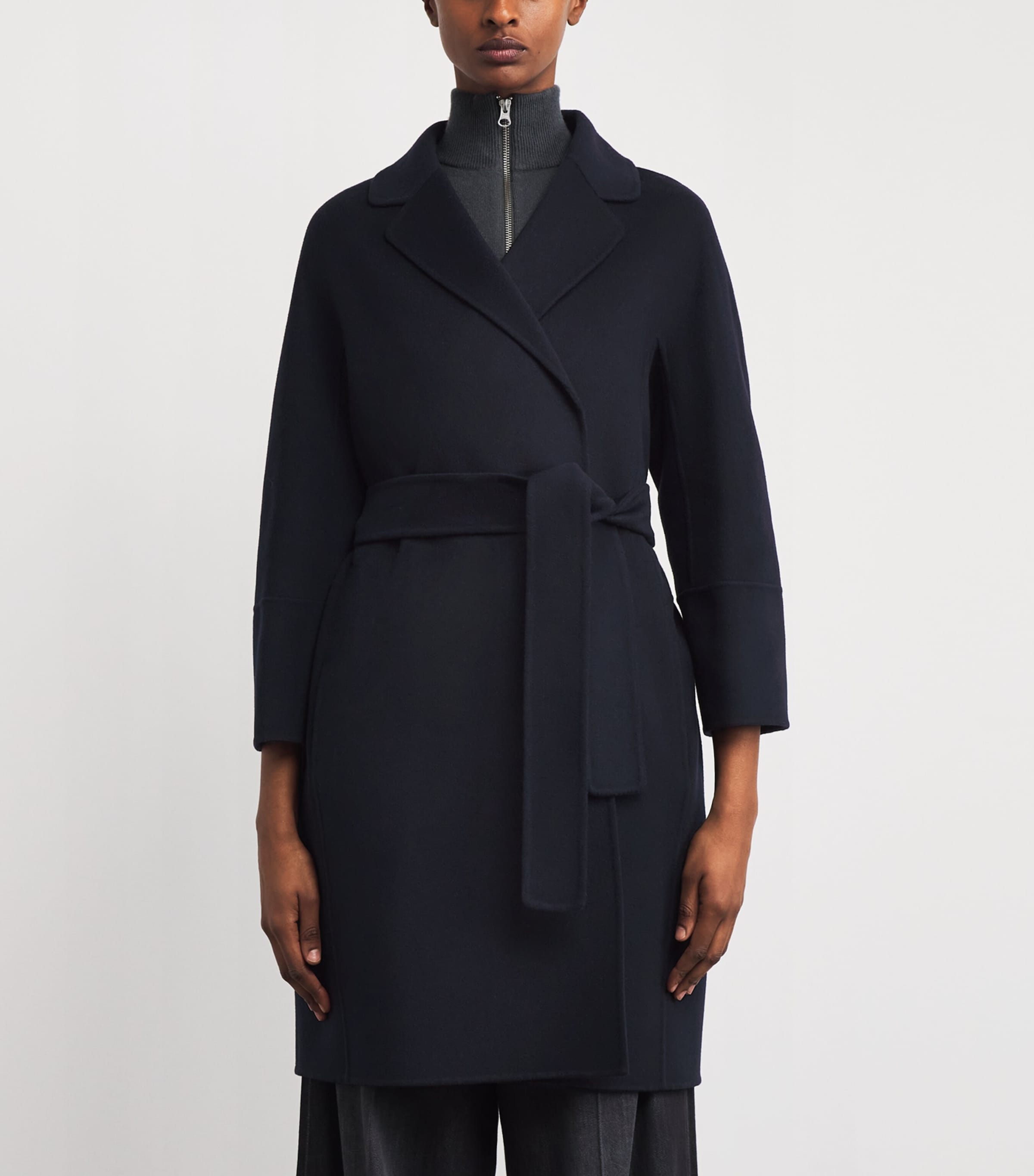 Virgin Wool Short Wrap Coat MIDNIGHTBLUE Image 3