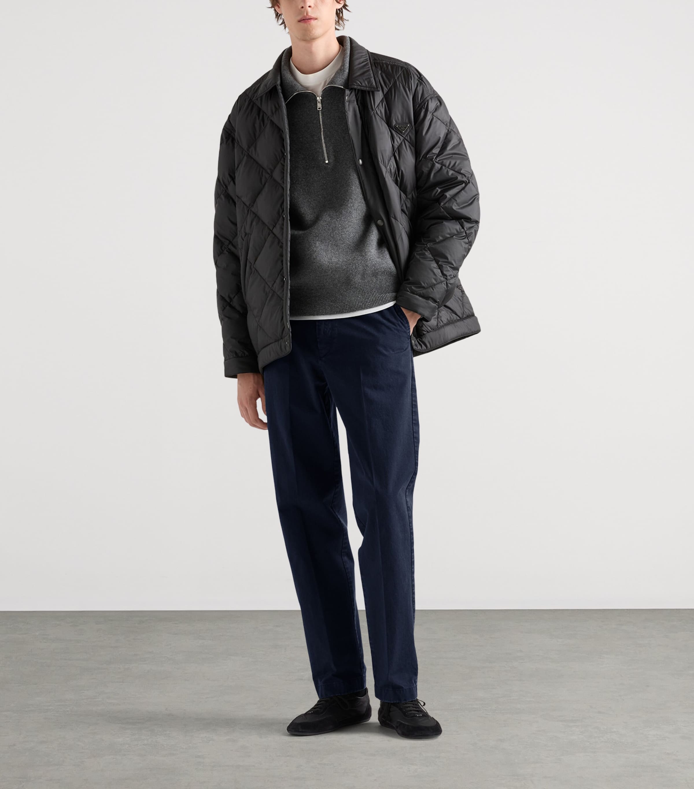 Prada Mens Garment-Dyed Cotton Trousers Blue Image 2