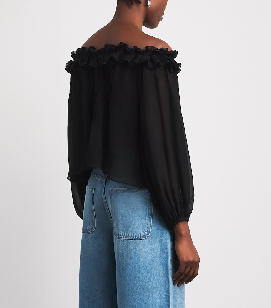 PAIGE Womens Silk Off-The-Shoulder Casey Blouse Black Image 5