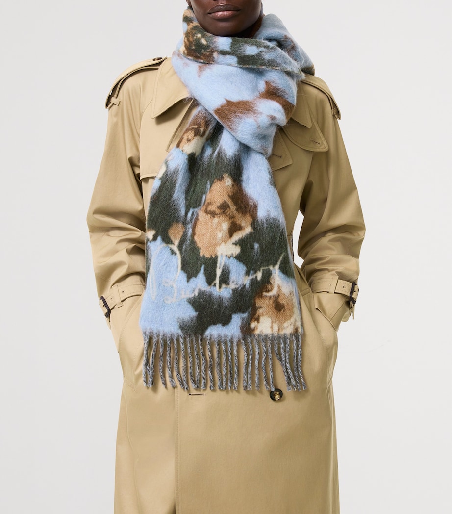 Burberry Wool-Blend Rose Scarf Dive Blue Image 2