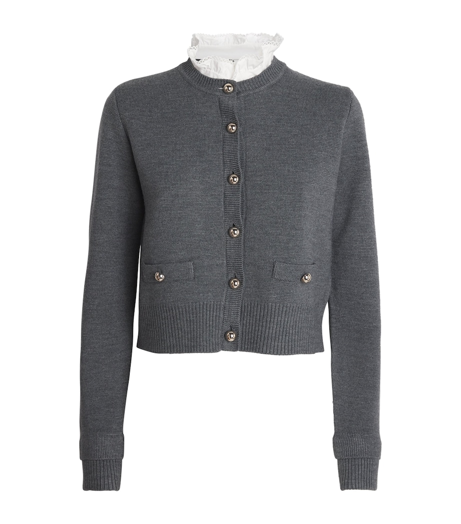 Sandro Paris Womens Ruffled-Collar Cardigan Grey Image 1