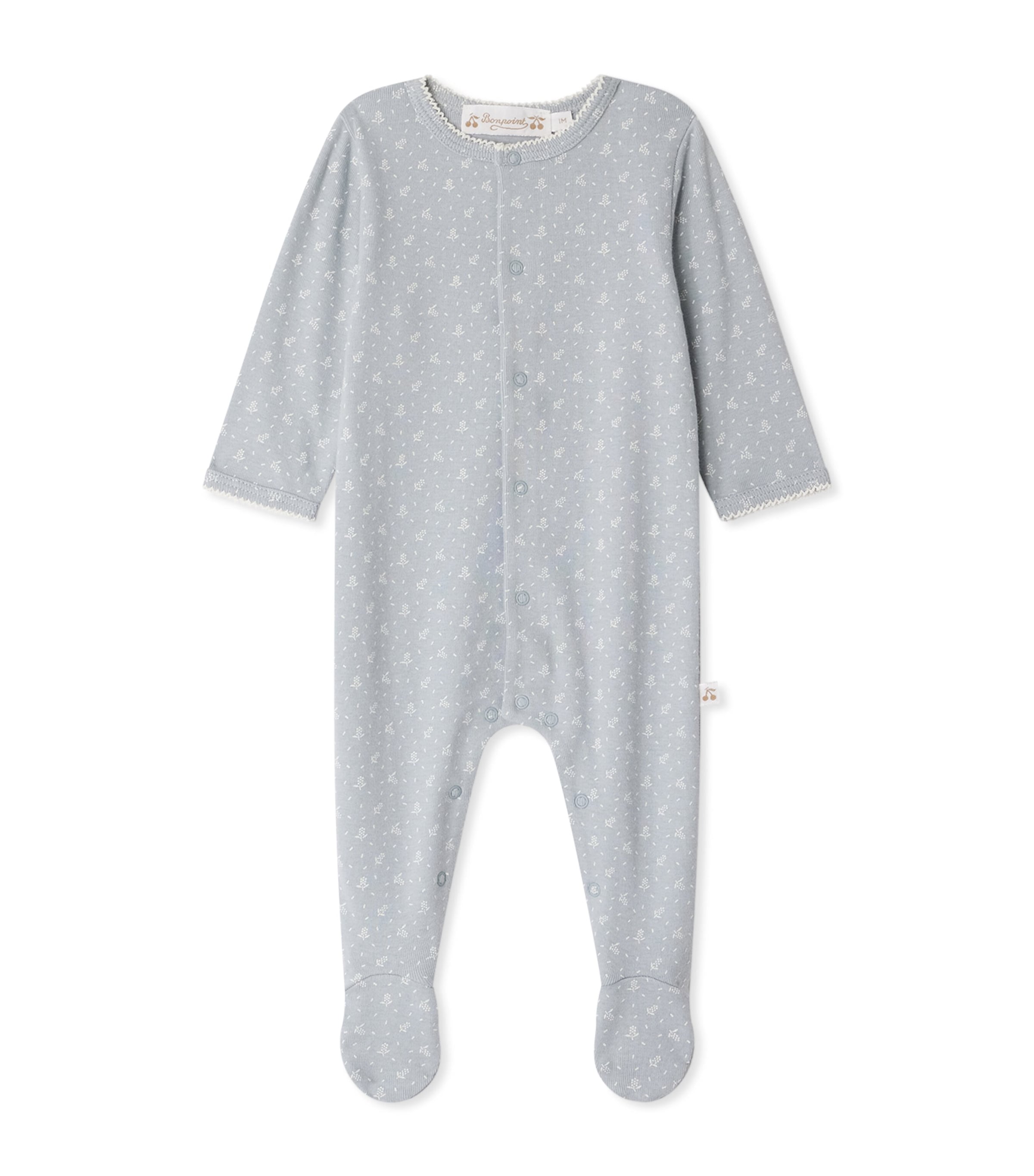 Bonpoint Organic Cotton Printed Sleepsuit In Gray