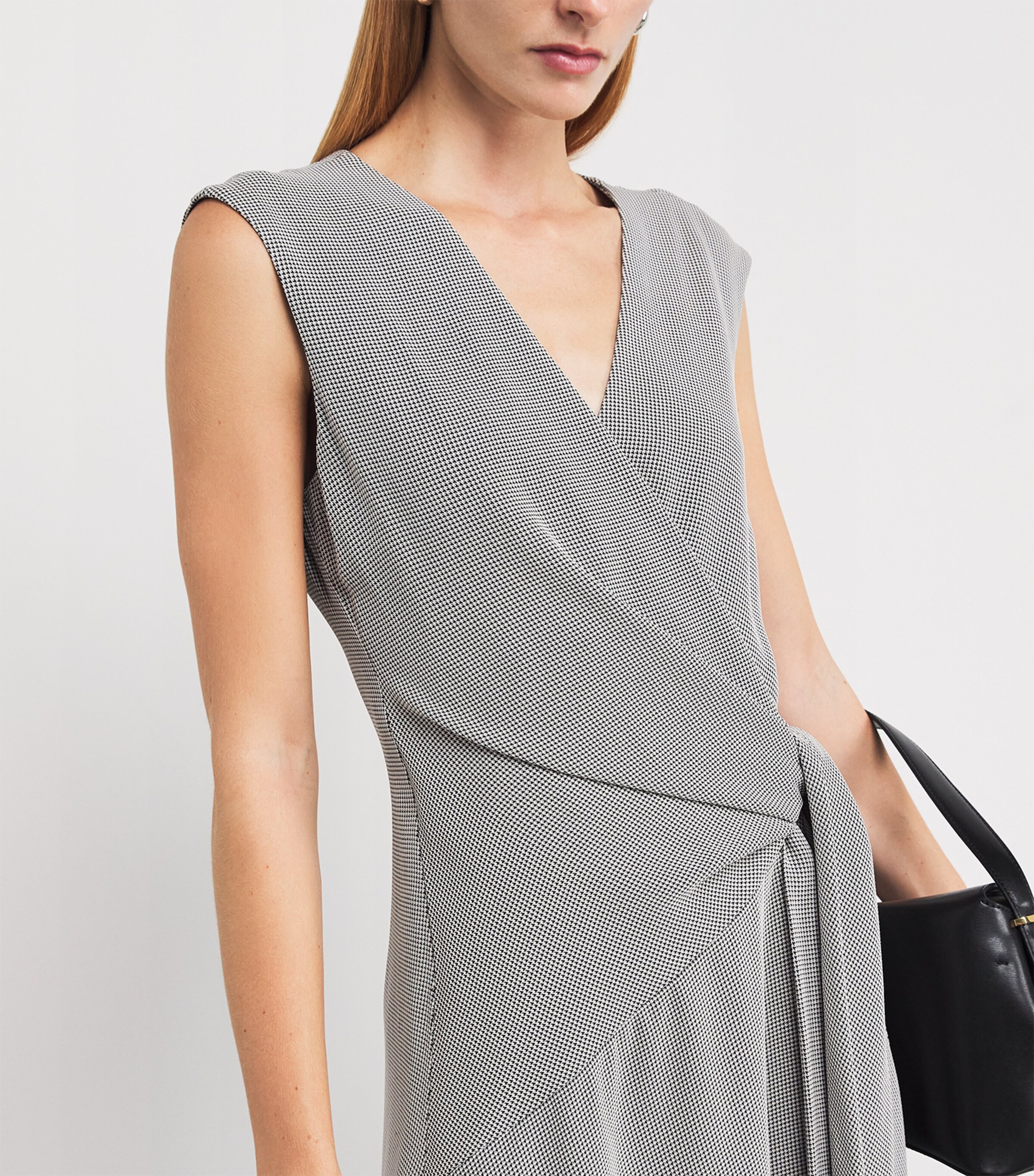Lafayette 148 Womens Houndstooth Handkerchief Midi Dress Black Multi Image 4