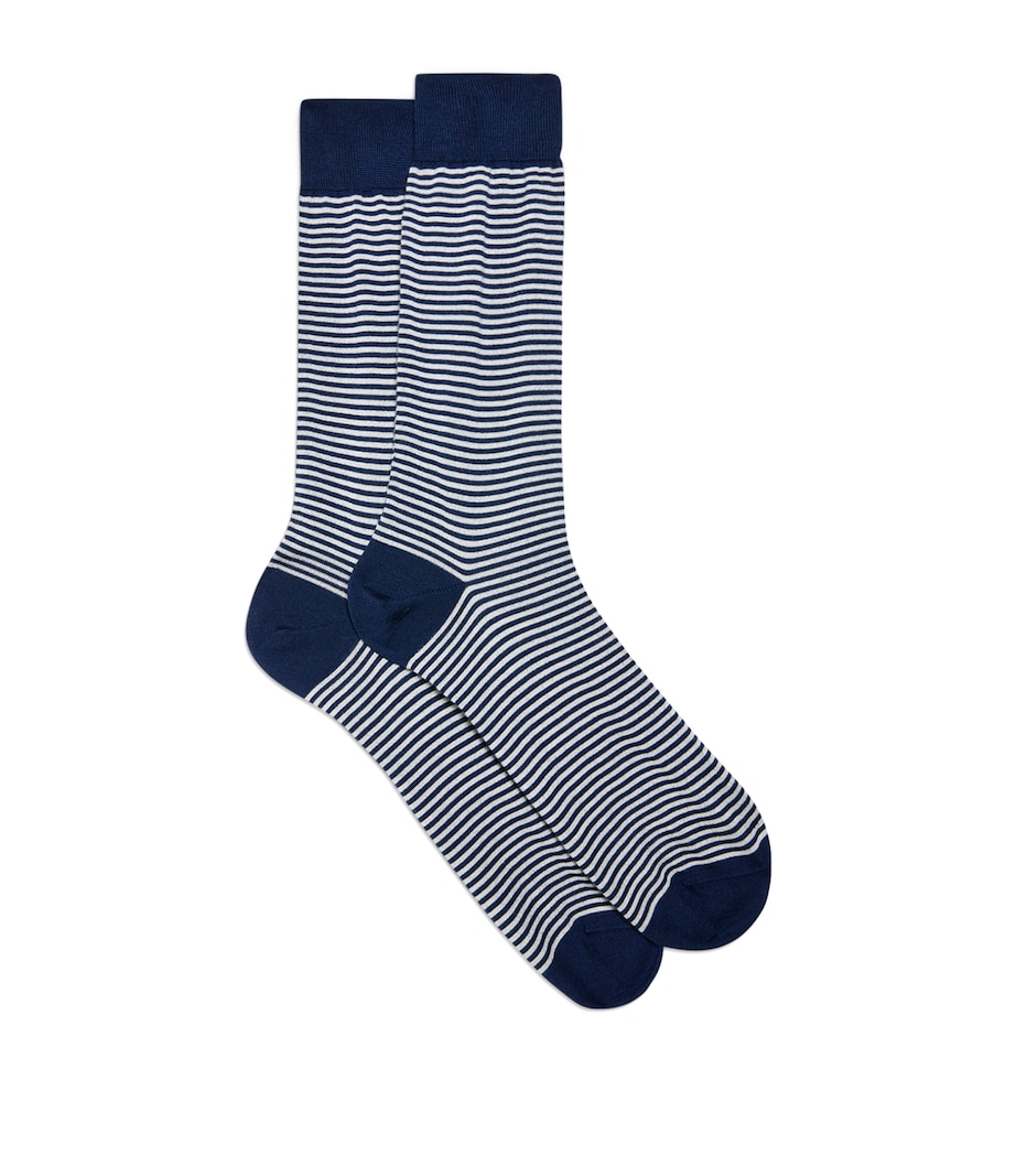 Dunhill Mens Cashmere-Mulberry Silk Stripe Socks Navy Image 1
