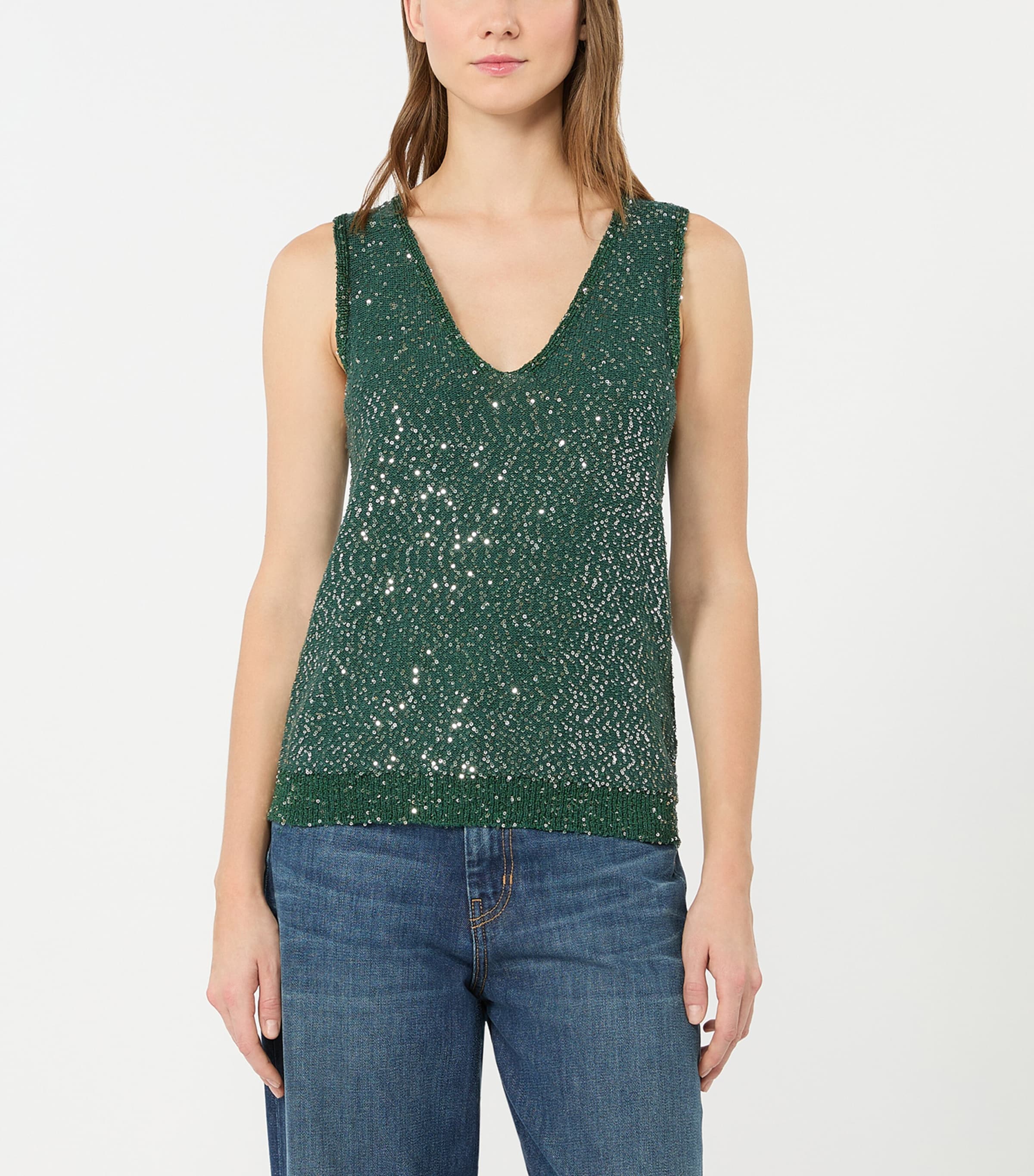 Weekend Max Mara Womens Knitted Sequin Tank Top Green Image 2