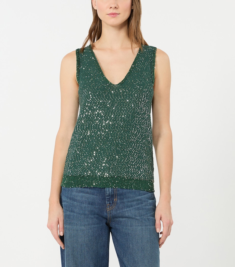 Weekend Max Mara Womens Knitted Sequin Tank Top Green Image 2