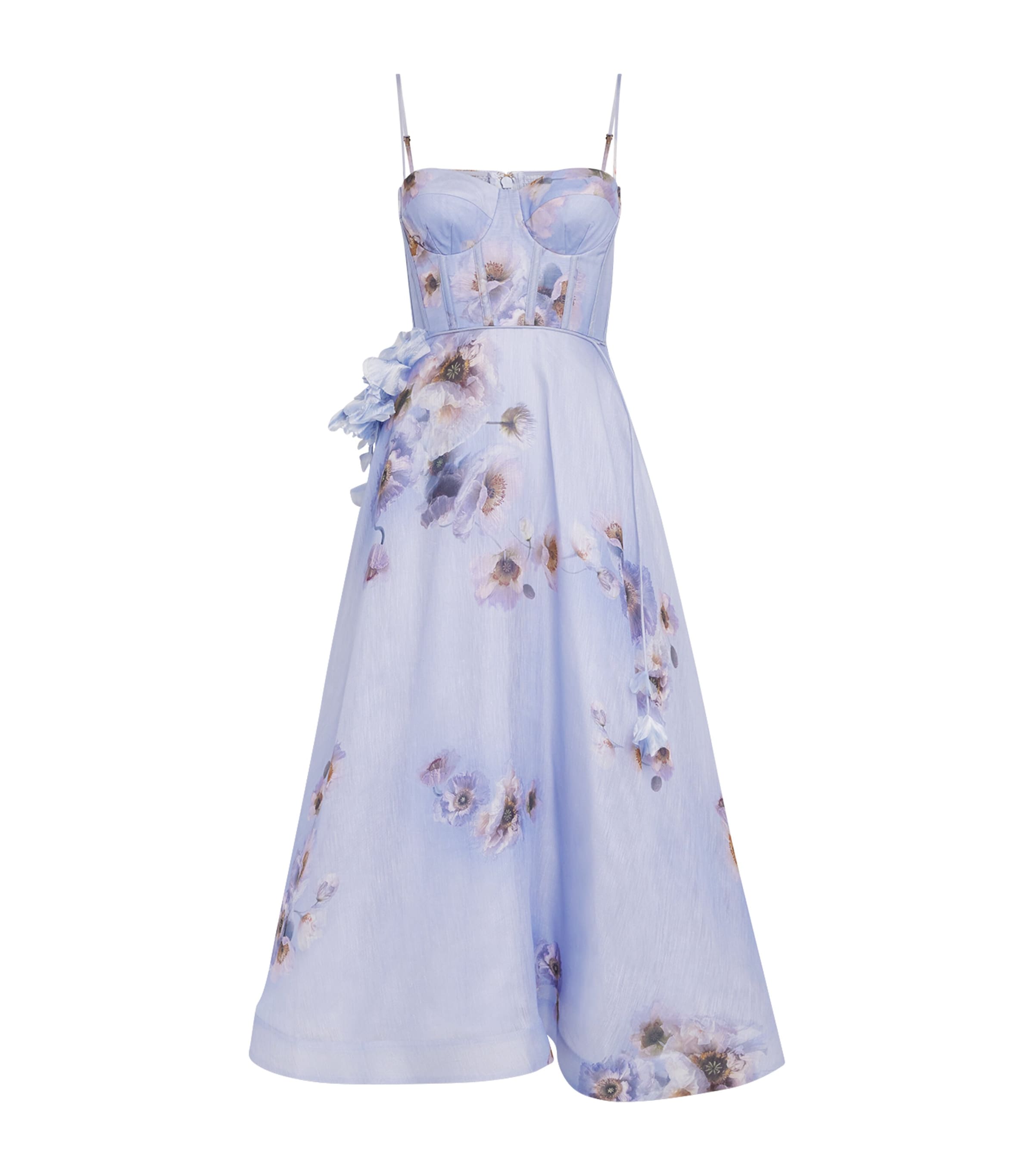 Zimmermann Womens Lilac Poppy Hypnotic Bodice Linen And Silk Midi Dress In Purple