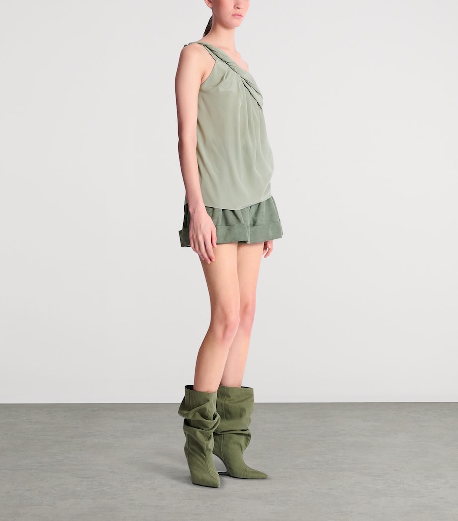 Balmain Womens Silk Crepe One-Shoulder Top Olive Image 4