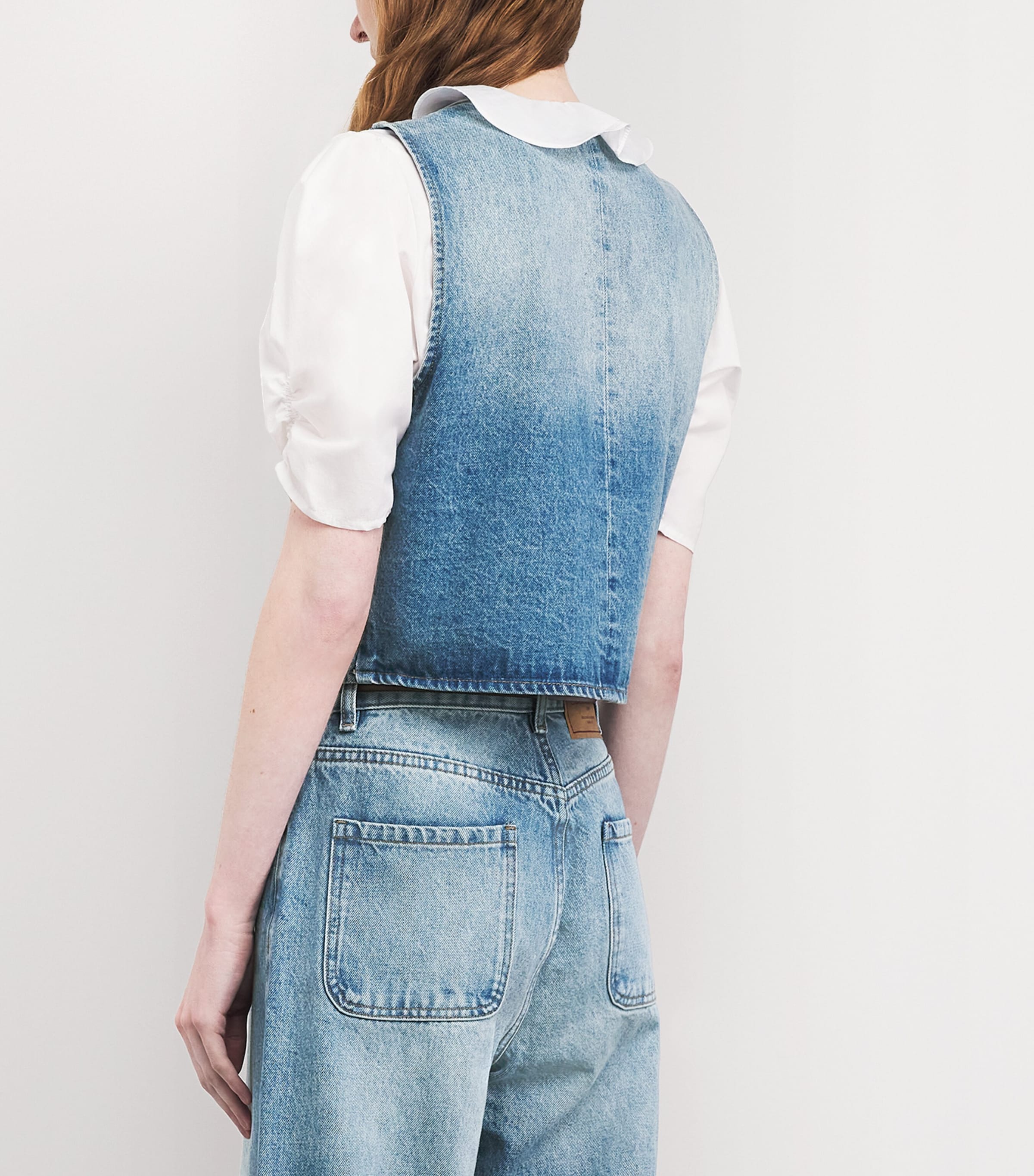 Sandro Paris Womens Embellished Denim Waistcoat Blue Jean Image 5