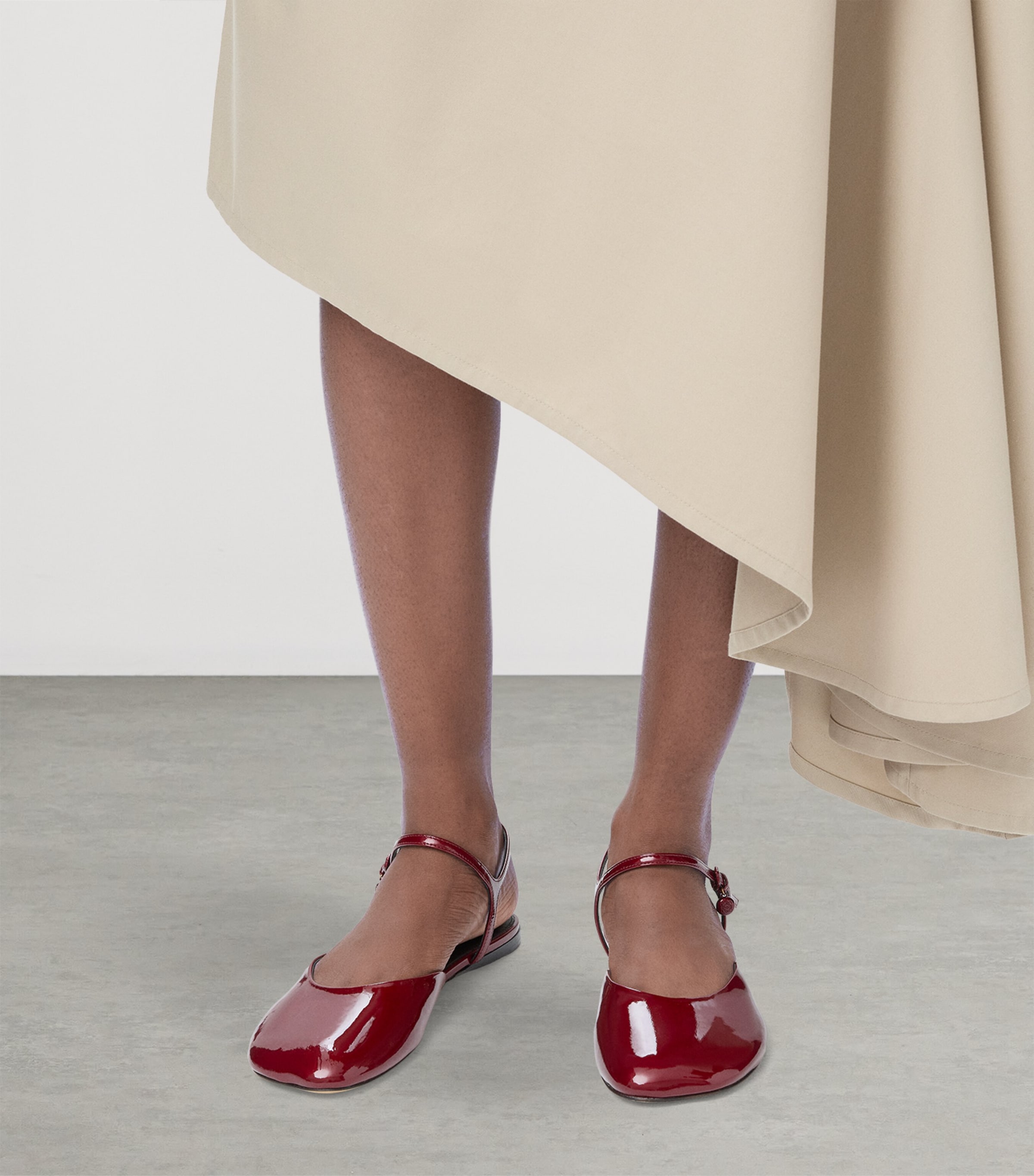 Leather Ankle-Strap Toy Ballet Flats DARK RED Image 2