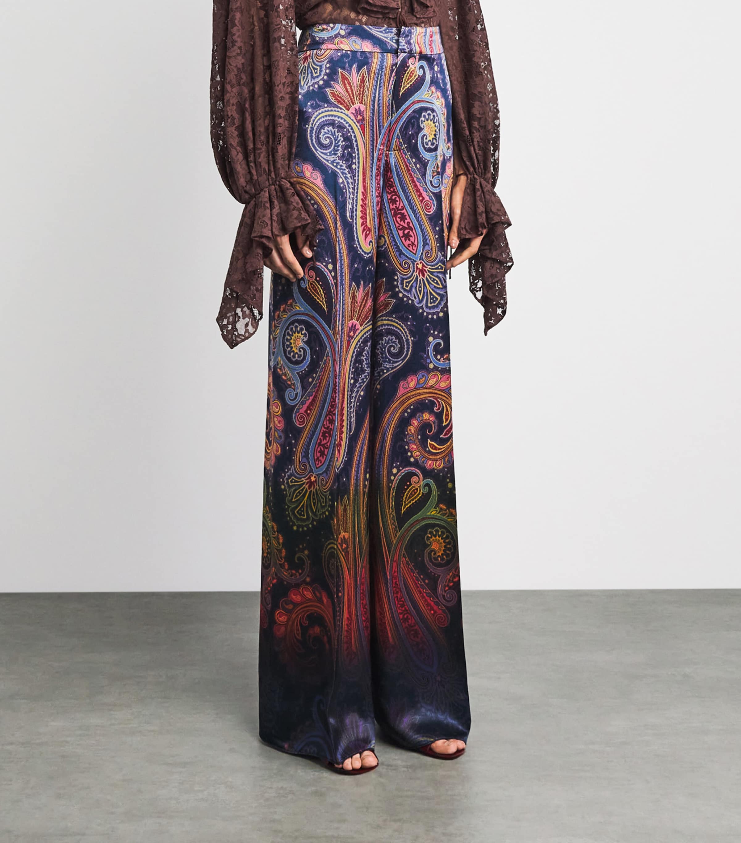 Etro Womens Satin Printed Chinos Print/blue Bs Image 4