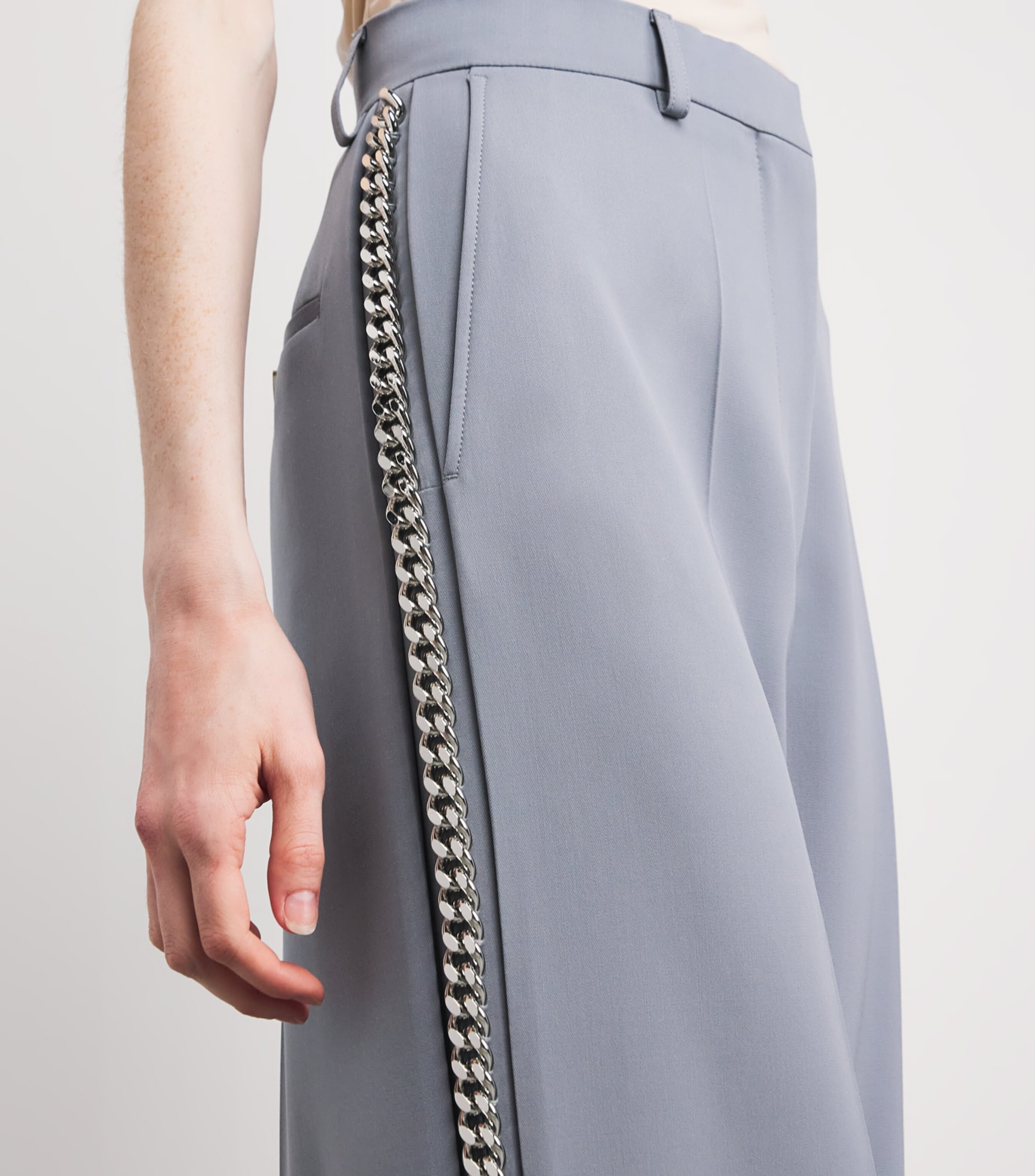 Stella McCartney Wool-Stretch Chain-Embellished Straight