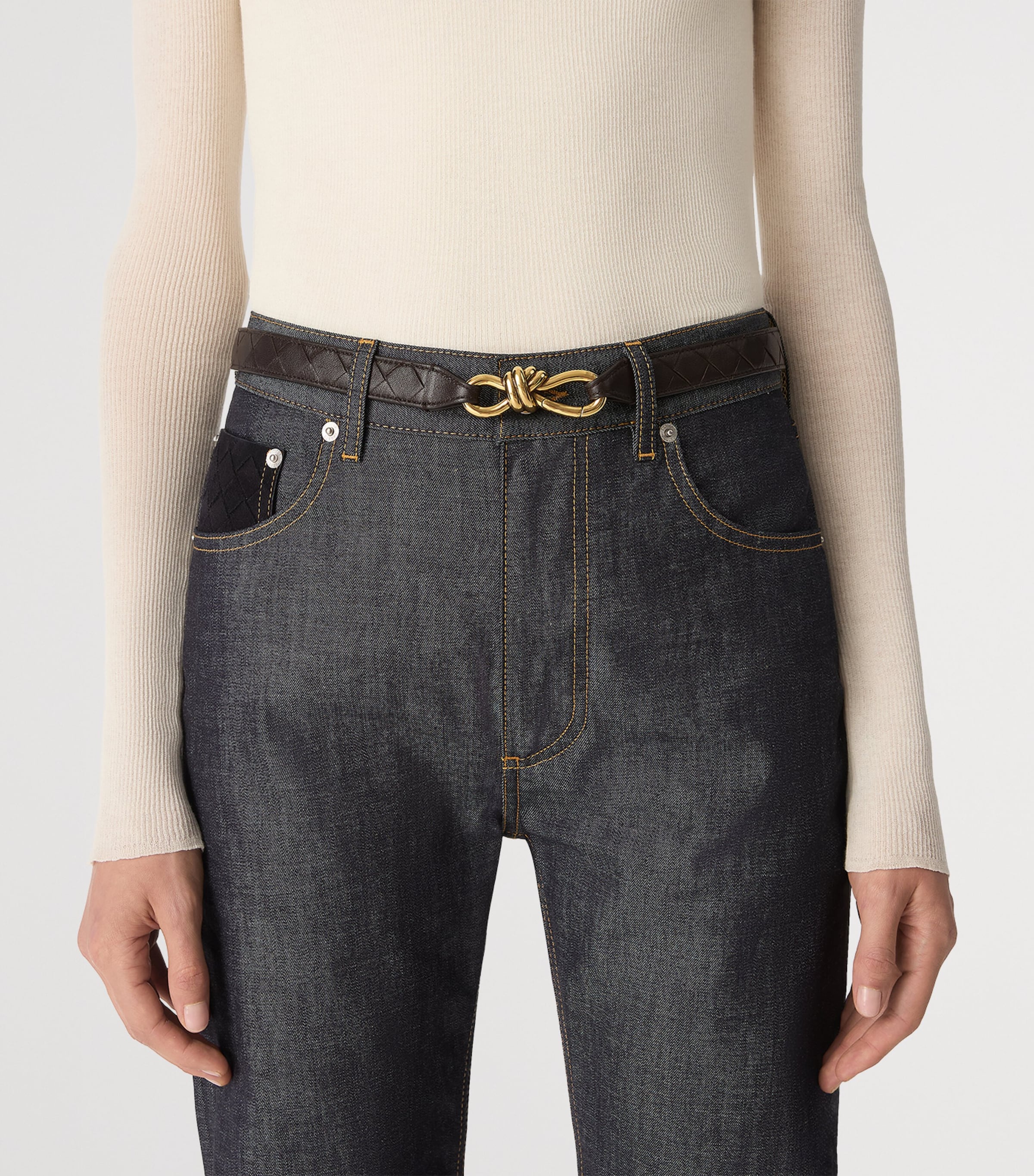 Bottega Veneta Leather Intrecciato Andiamo Belt Image 2