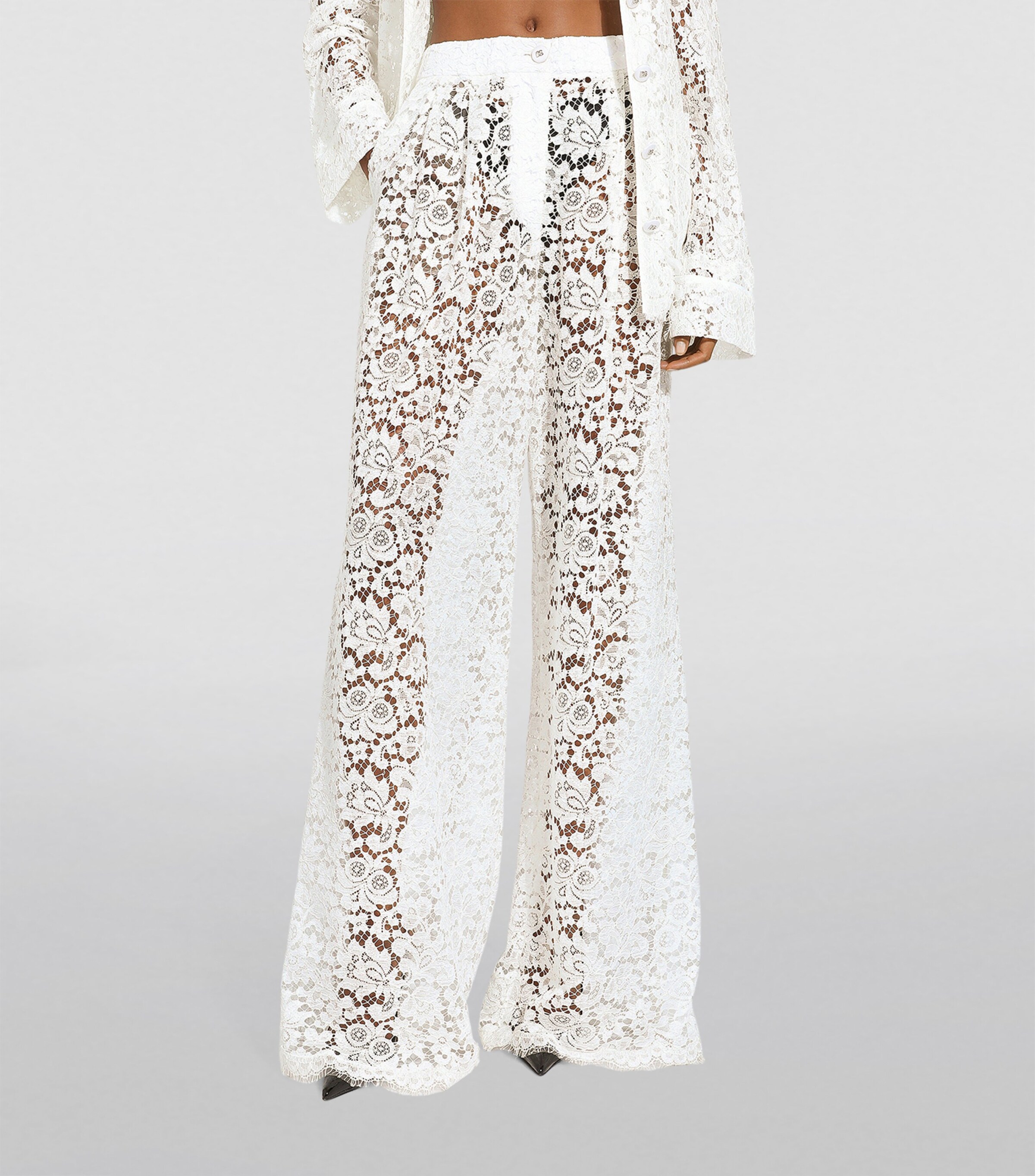 Lace Wide-Leg Trousers W0111-WHITE Image 3