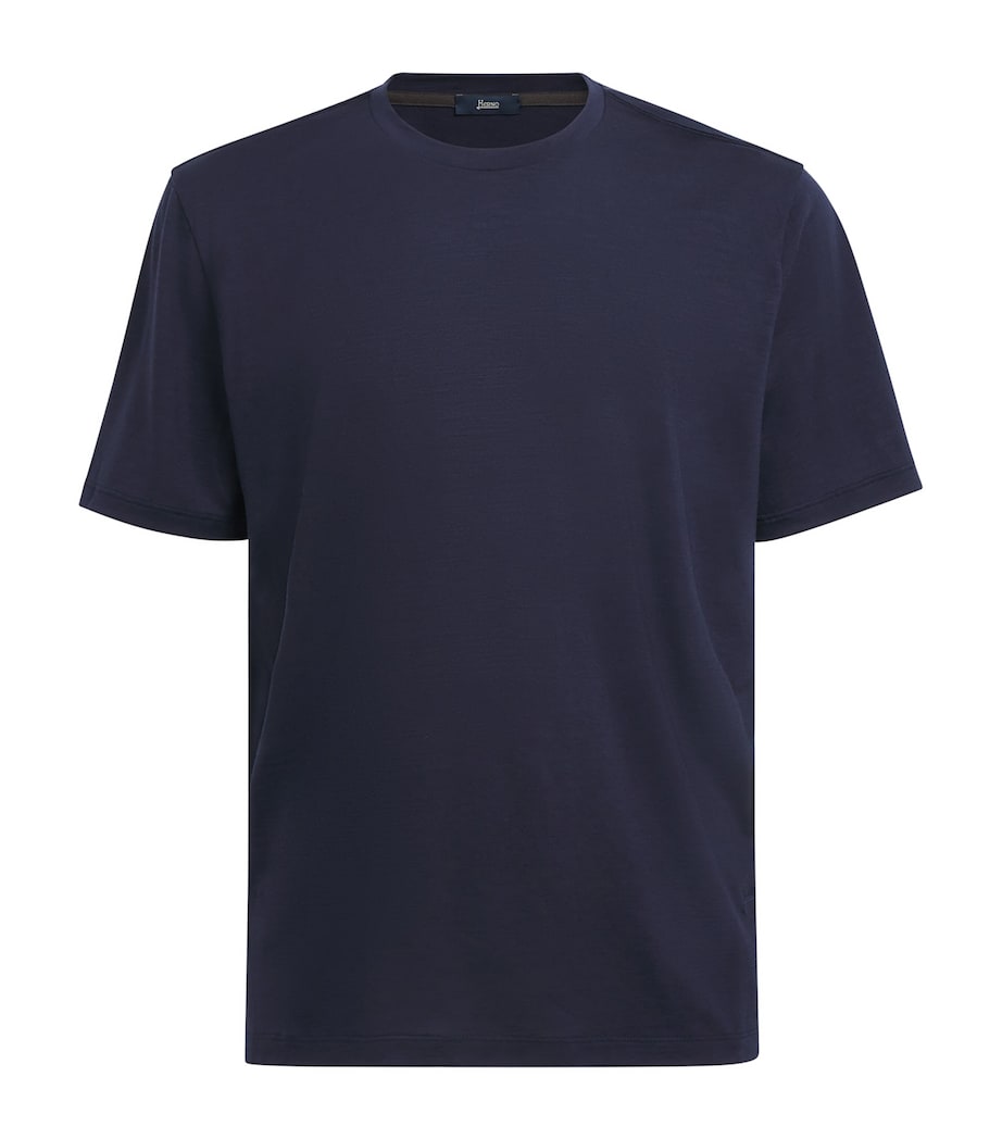 Herno Mens Wool Logo T-Shirt Blu Navy Image 1
