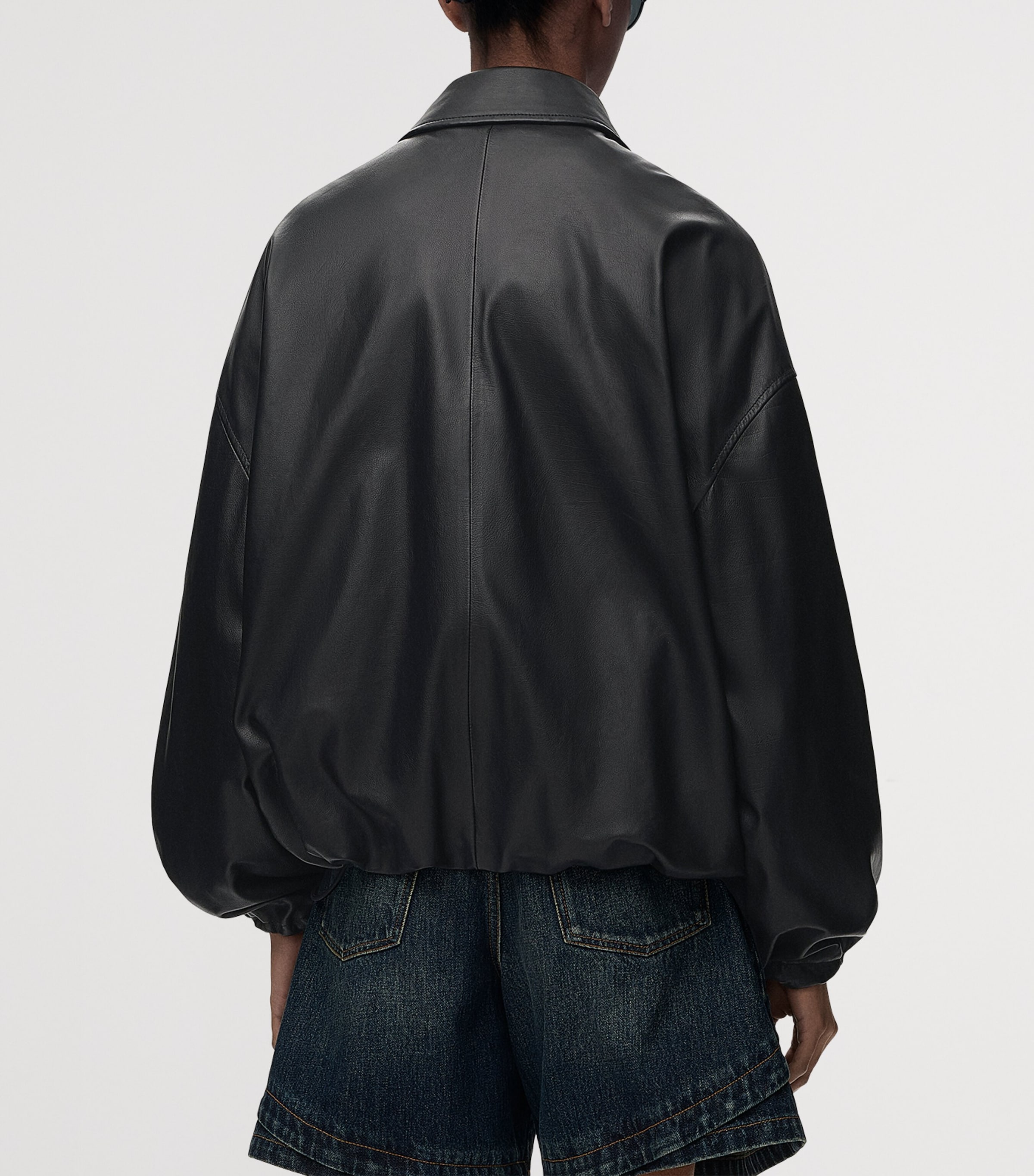 LOEWE Womens Leather Flap Bomber Jacket Black Image 4