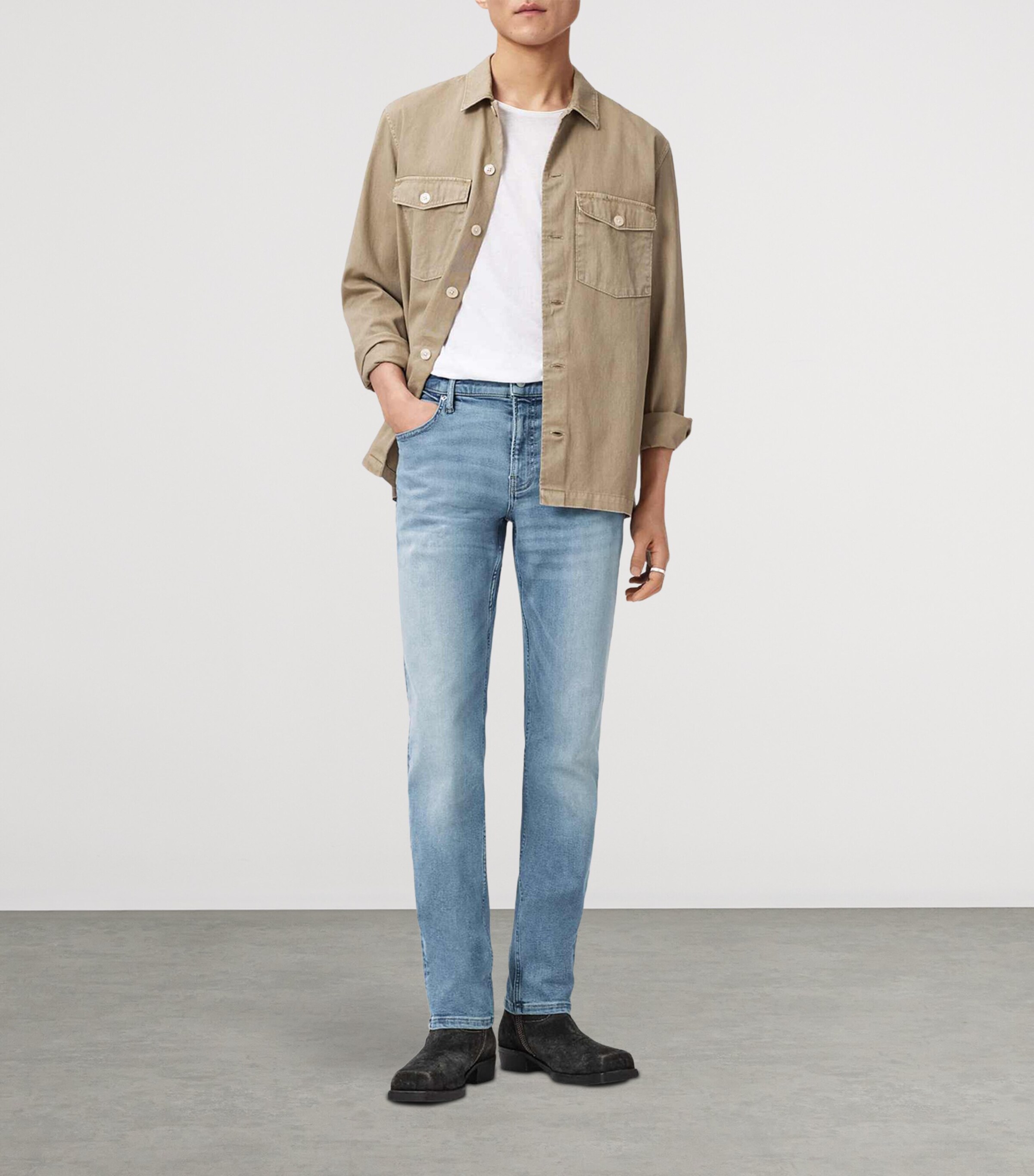 AllSaints Mens Sid Ultra Skinny Jeans Light Indigo Image 9