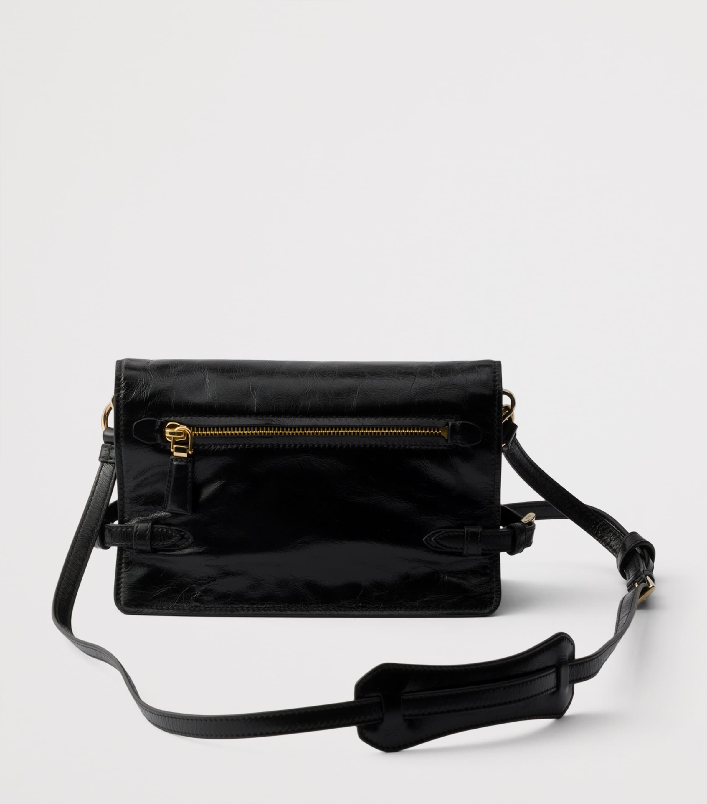 Prada Mini Leather Wallet with Strap Black Image 3
