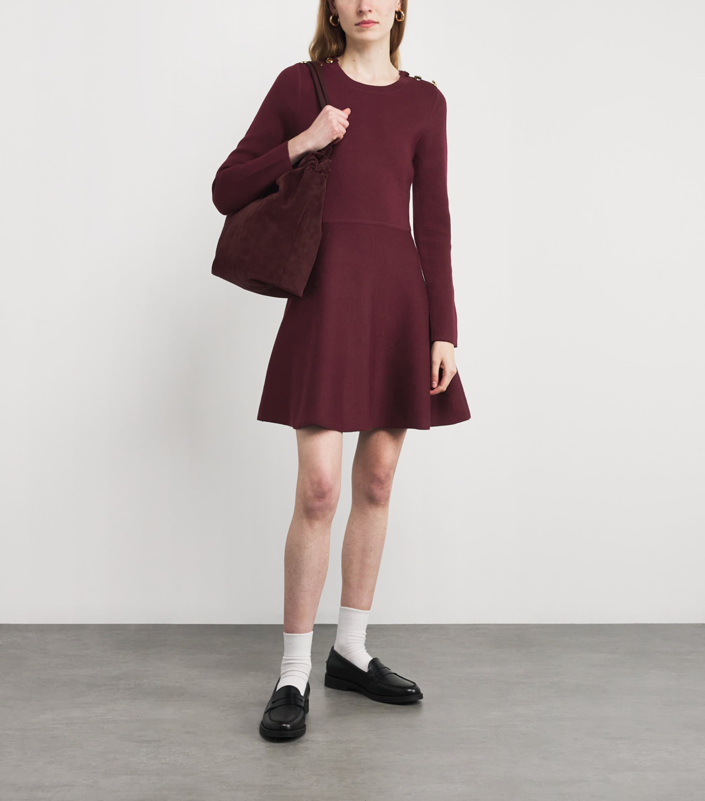 Knitted Mini Dress BURGUNDY Image 2
