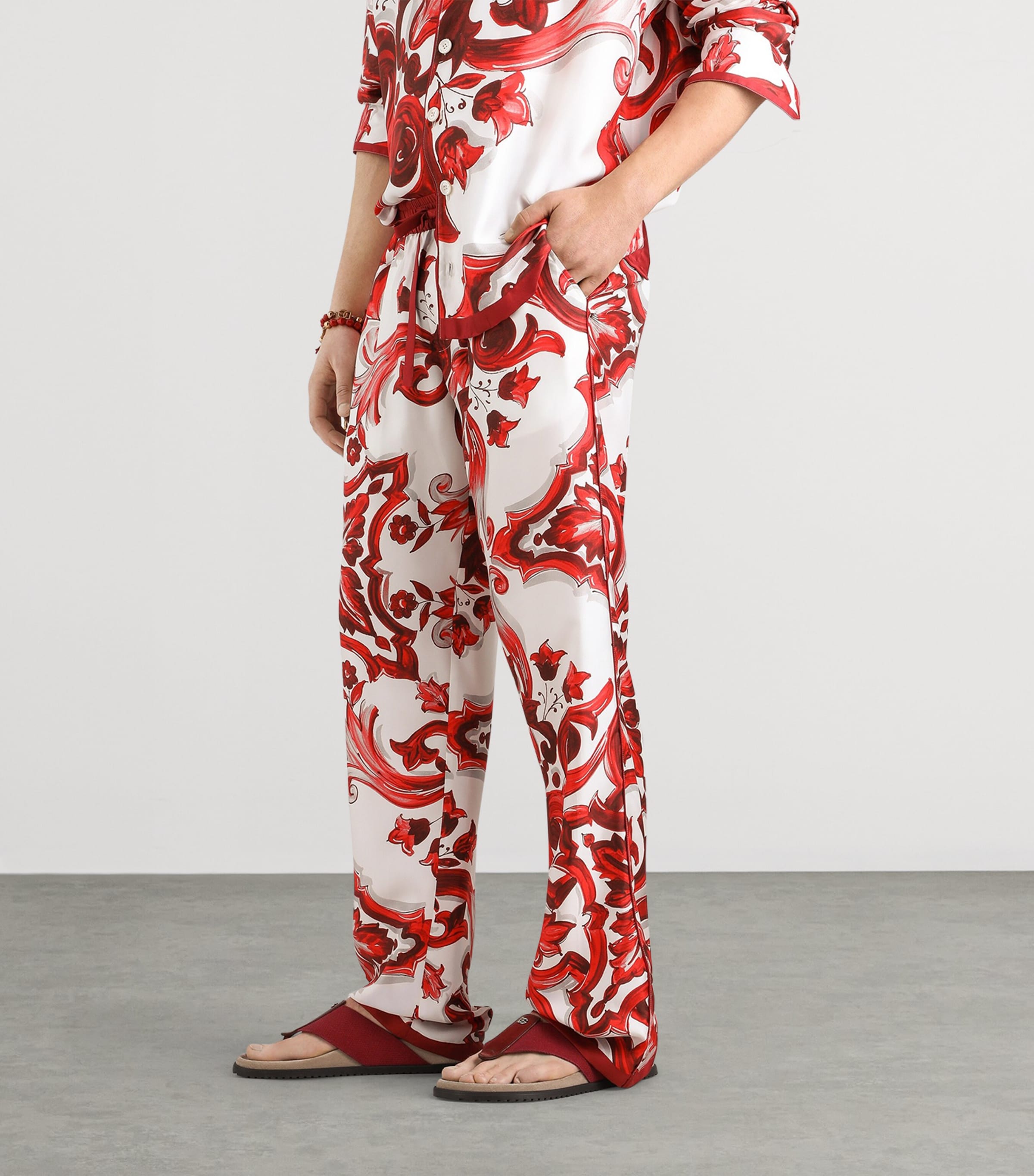 Dolce&Gabbana Mens Silk Majolica Print Trousers Maiolica Rub Image 5