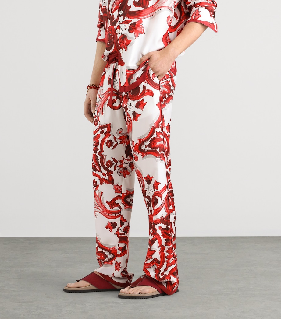 Dolce&Gabbana Mens Silk Majolica Print Trousers Maiolica Rub Image 5
