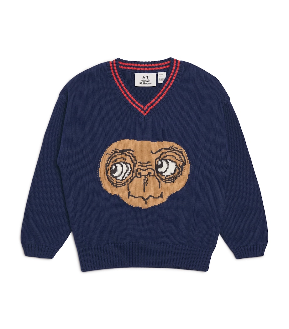 x E.T. Cotton V-Neck Sweater (3-11 Years) BLUE Image 1