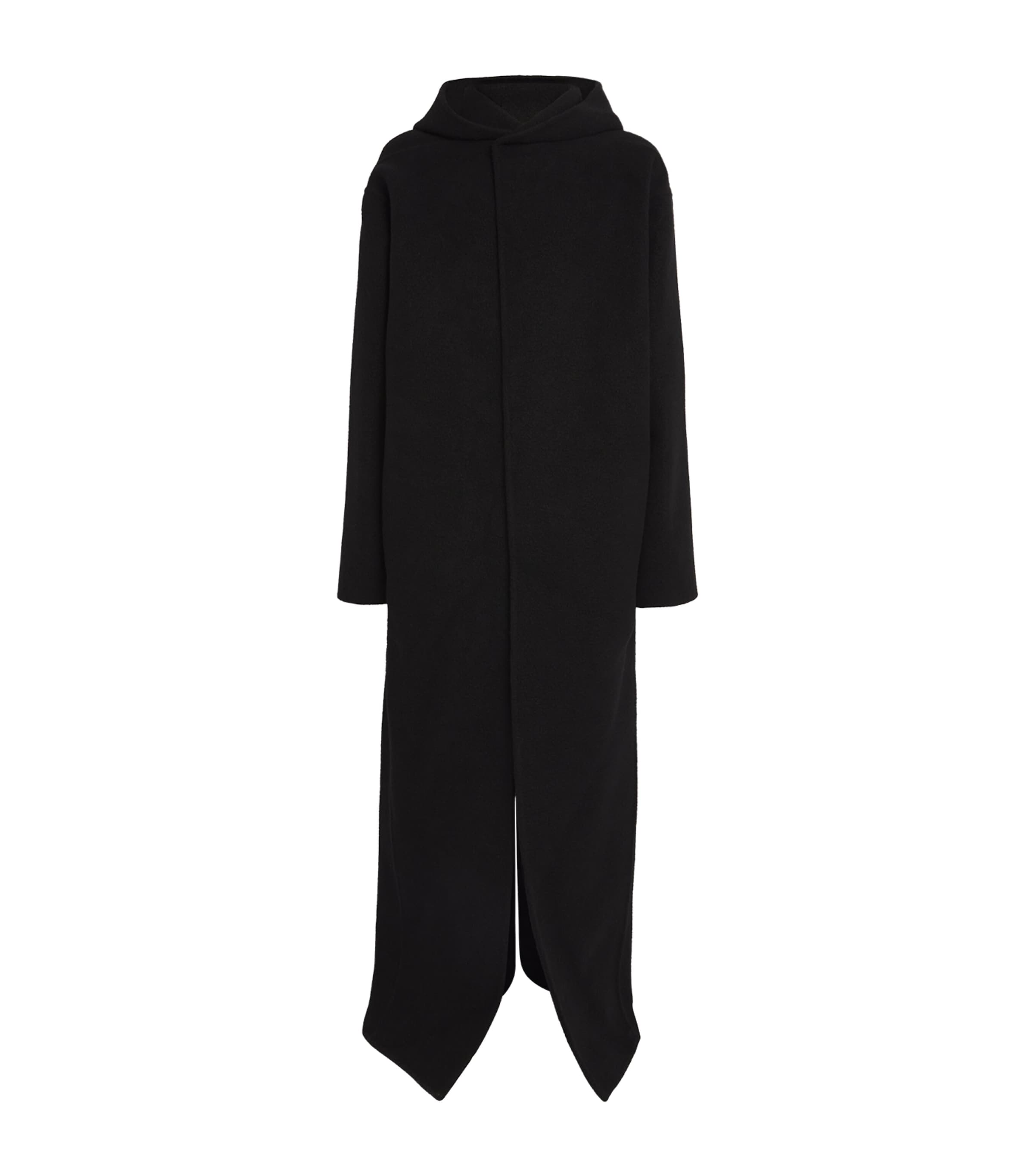 Shop Rick Owens Cashmere Hooded Longline Coat In Black