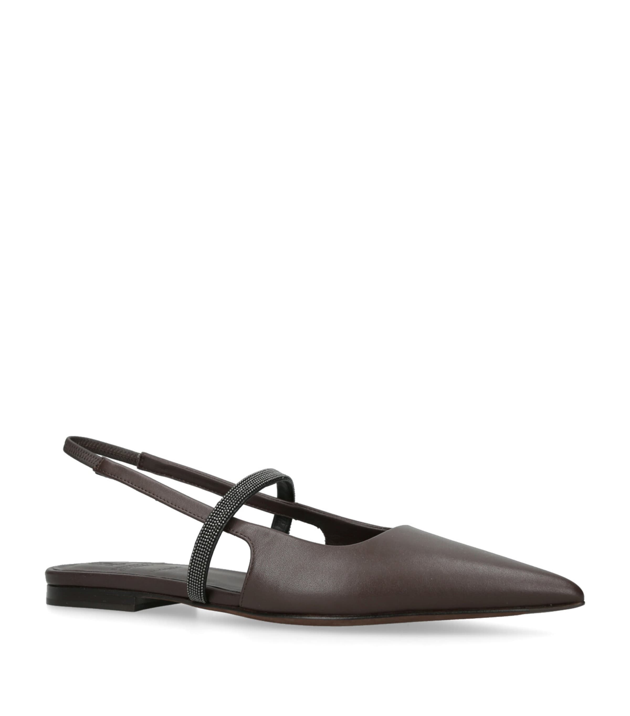 Brunello Cucinelli Suede SlingBack Flats Dark Brown Image 3
