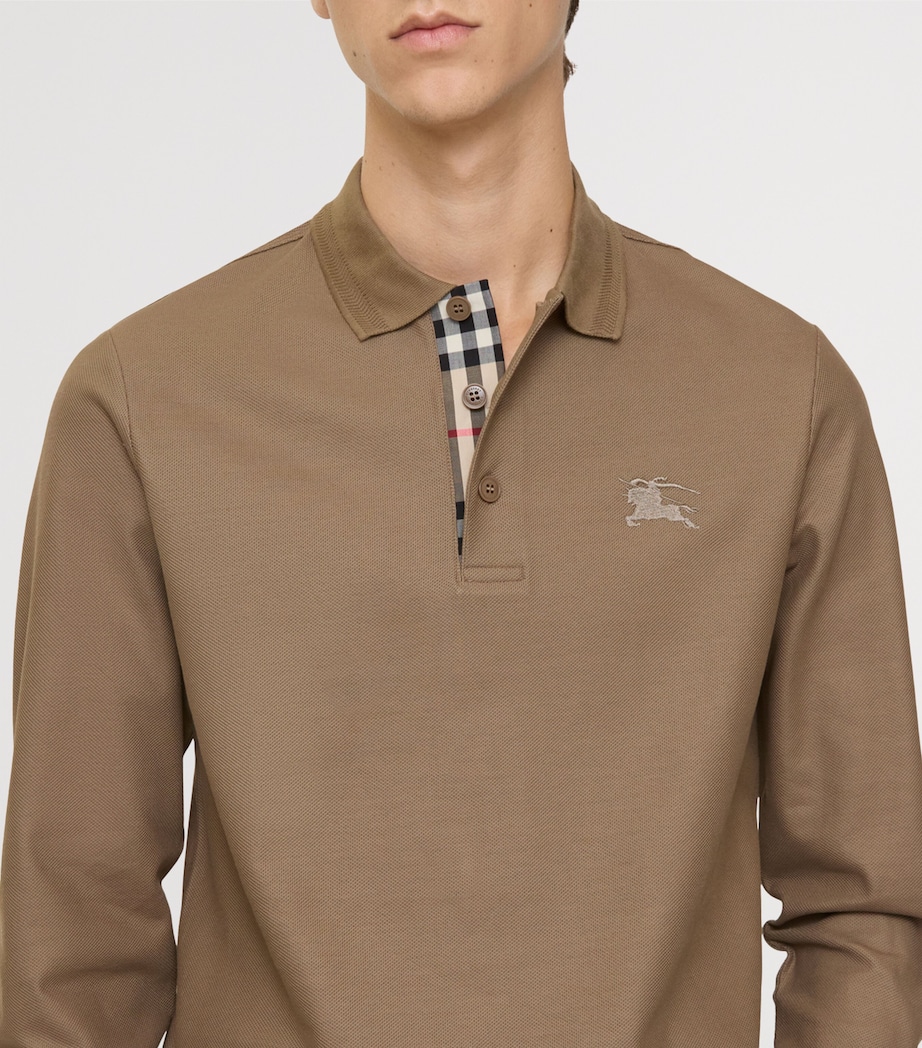 Cotton Long-Sleeve Polo Shirt CLAY BROWN Image 3